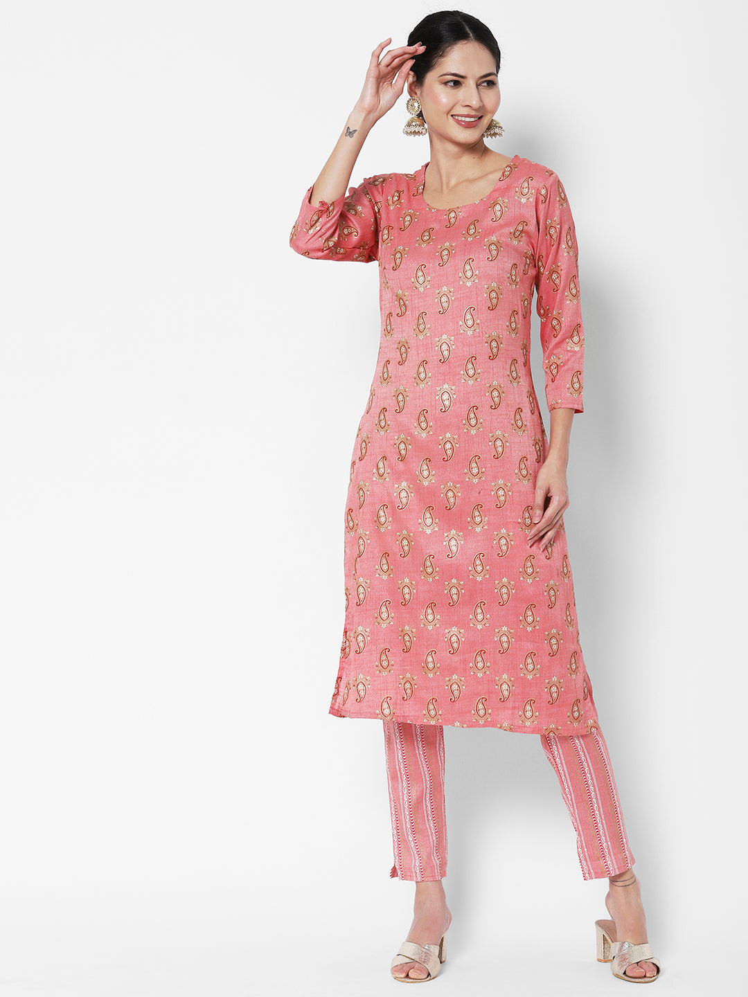 Vedic Paisley Printed Pure Cotton Kurta With Trousers