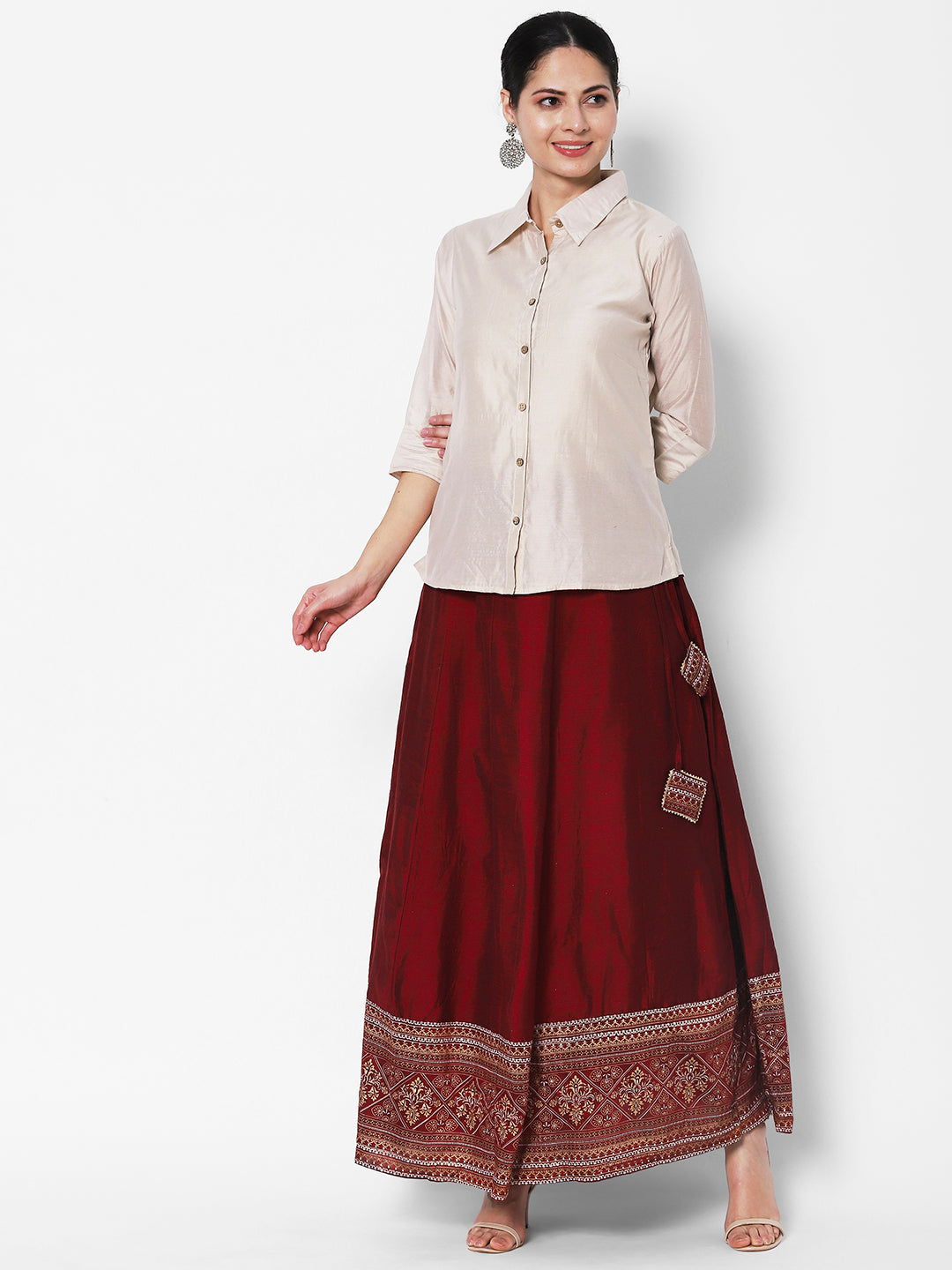Vedic Ethnic Motif Printed Maxi Flared Skirt