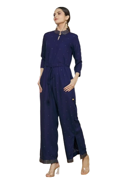 Vedic Blue Embroidered Jump Suit for Women