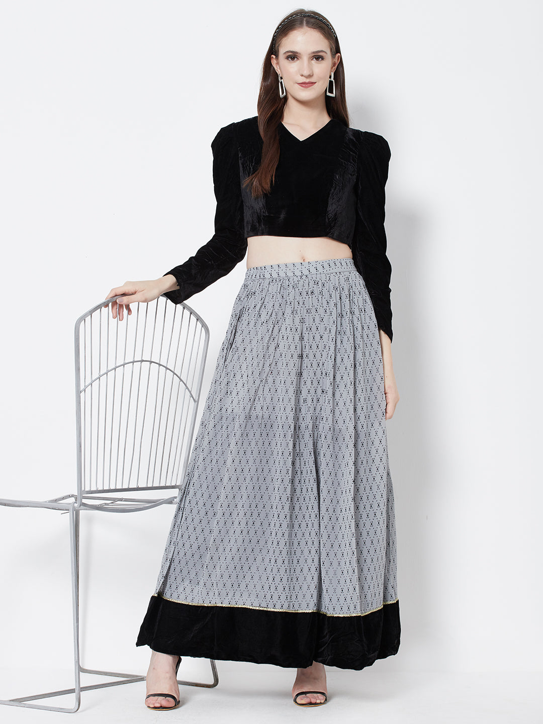 Vedic Geometric Printed Flared Maxi Skirt