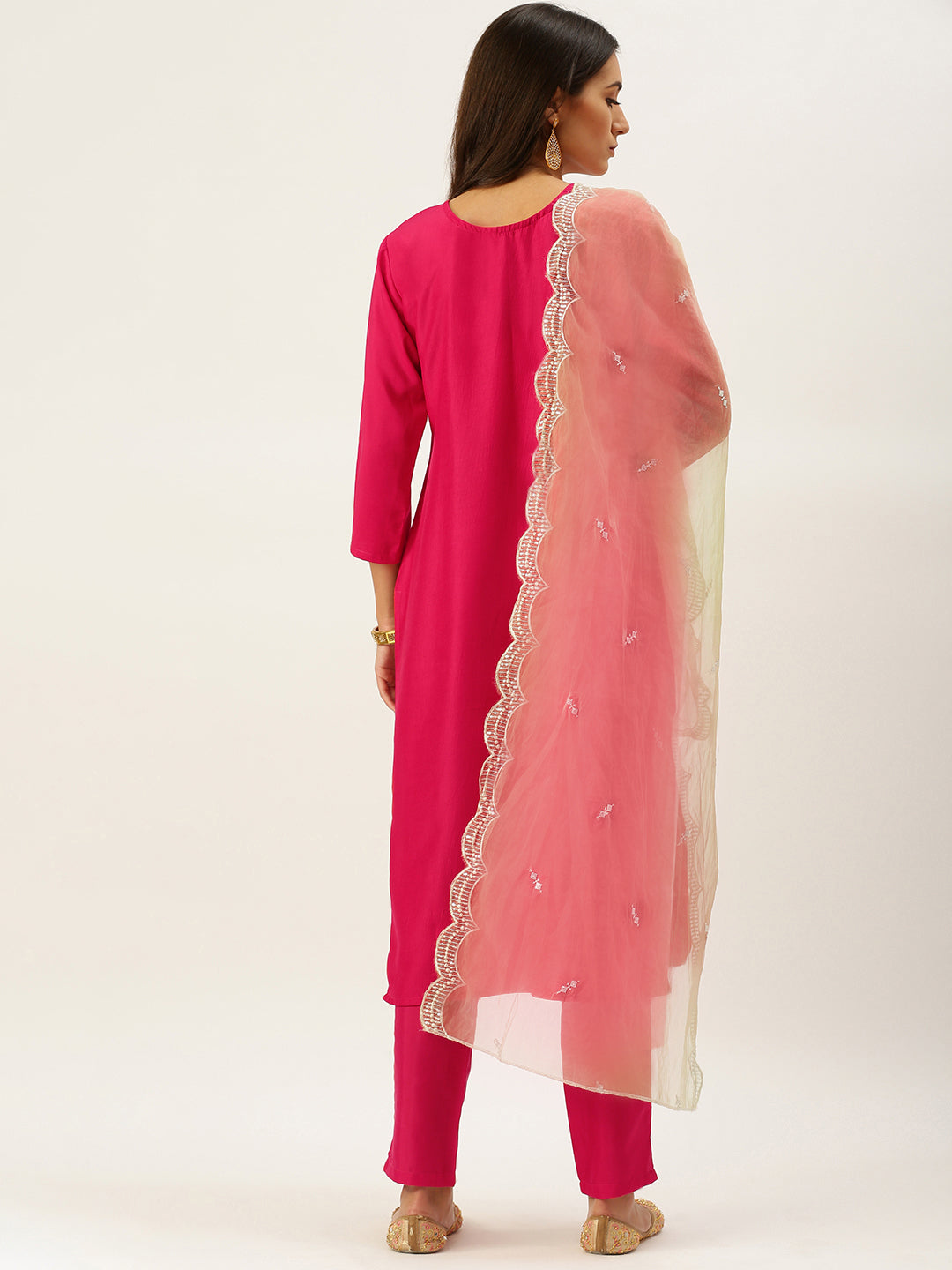 Vedic Women Pink Ethnic Motifs Yoke Design Gotta Patti Kurta with Trousers  With Dupatta