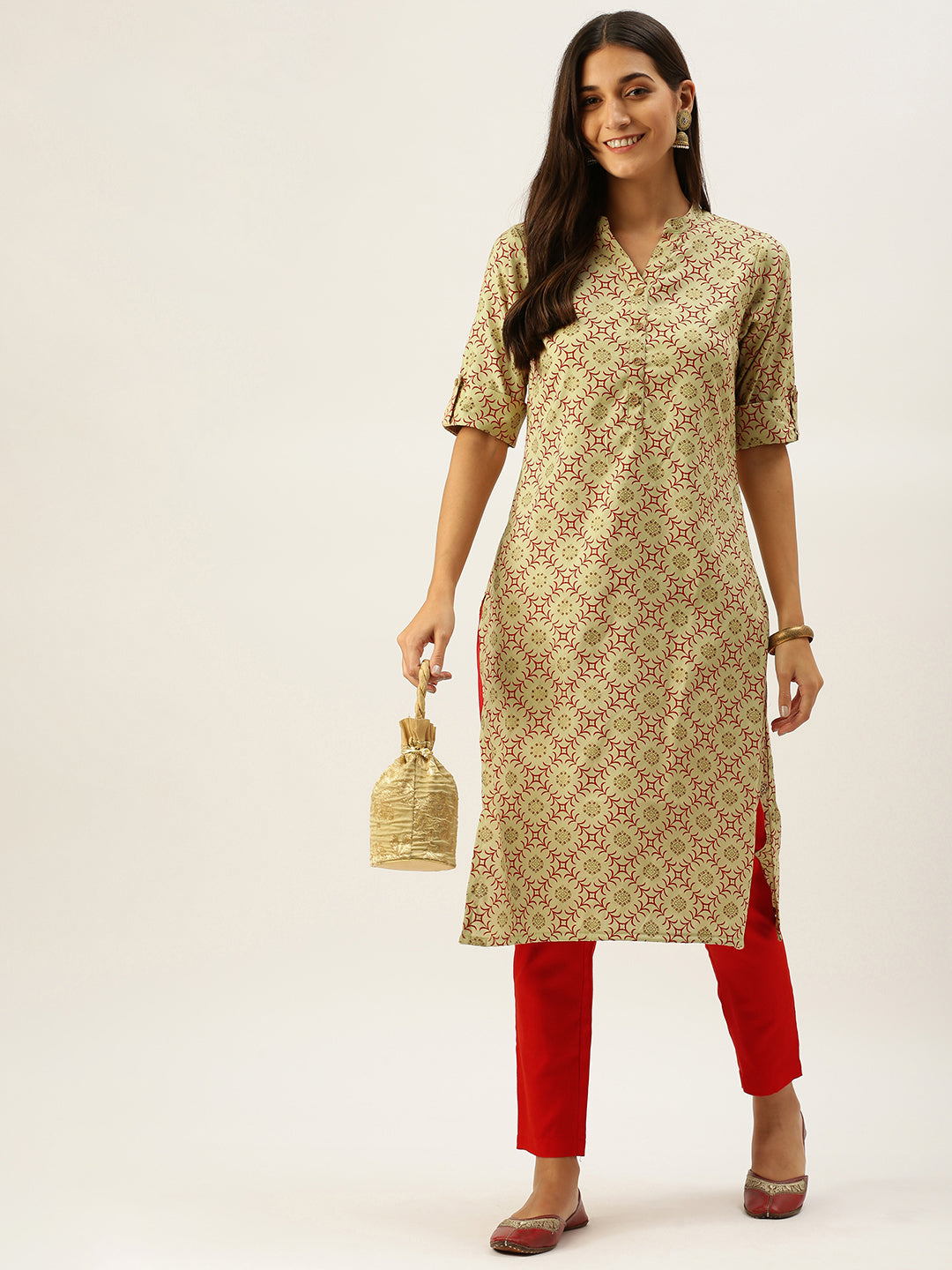 Vedic Women Green Ethnic Motifs Printed Kurta with Trousers