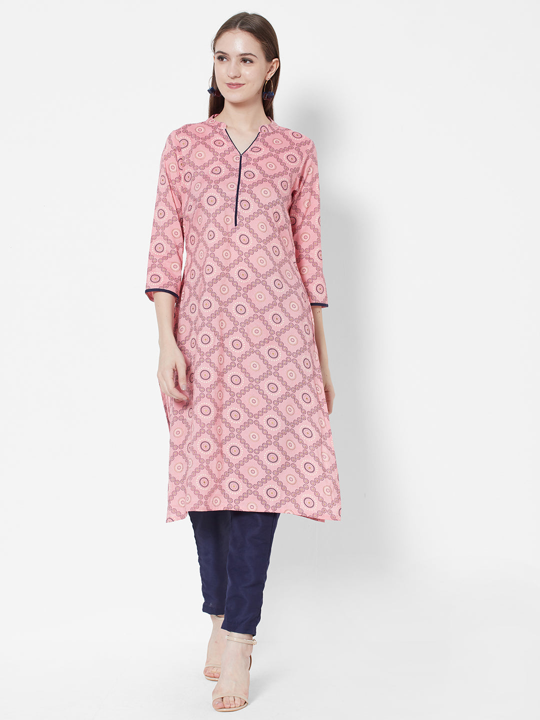 Vedic Women Pink Ethnic Motifs Printed Pure Cotton Kurta with Trousers