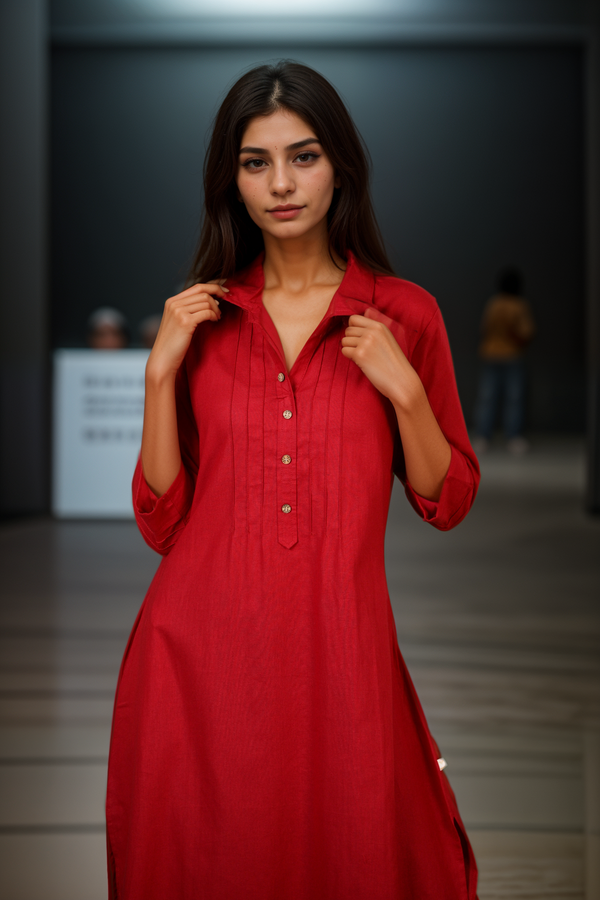 Elegant Pleated medium kurta(Maroon)