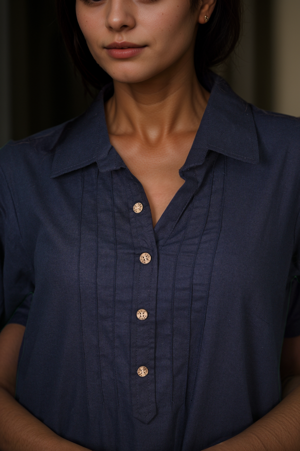 Elegant pleated medium kurta(Navy)