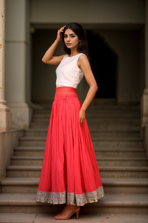 Elegant ethnic skirt(Red)