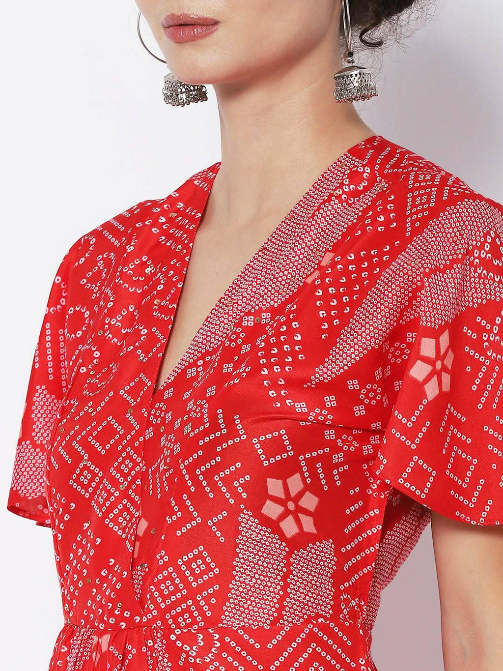 Vedic Ethnic Motifs Printed Midi Silk Kaftan Dress - Vedic Apparel Private Limited