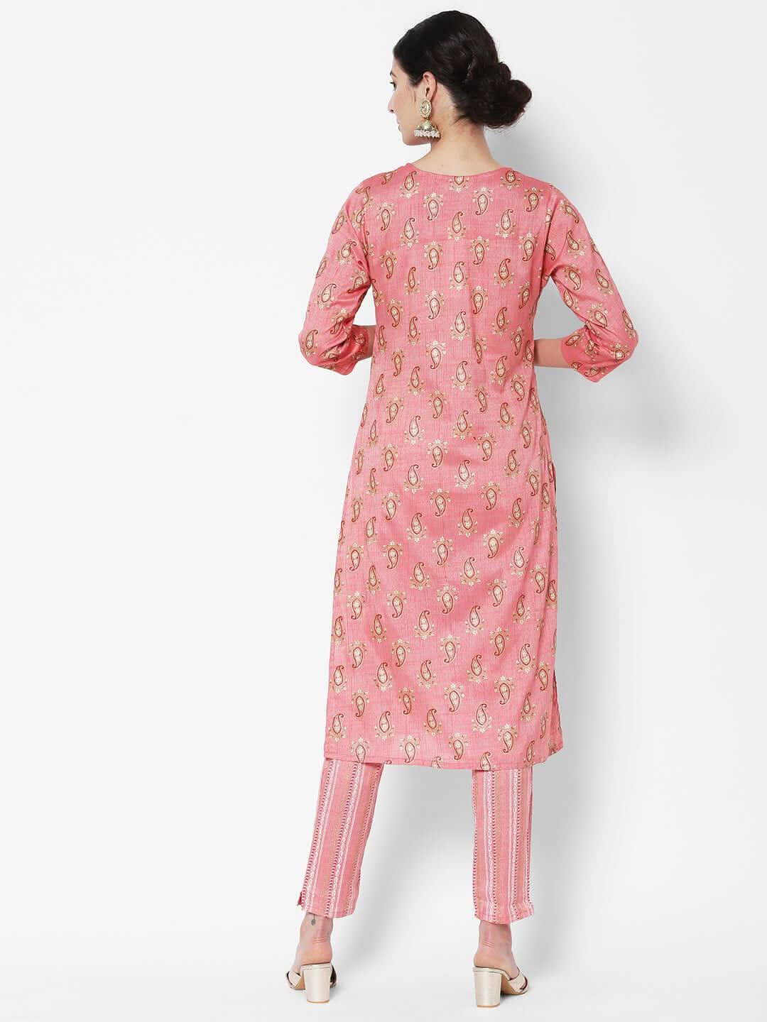 Vedic Paisley Printed Pure Cotton Kurta With Trousers - Vedic Apparel Private Limited