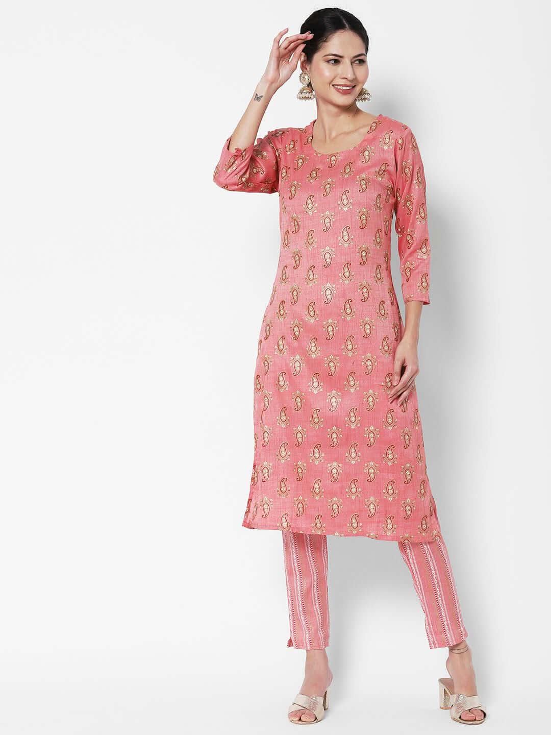 Vedic Paisley Printed Pure Cotton Kurta With Trousers - Vedic Apparel Private Limited