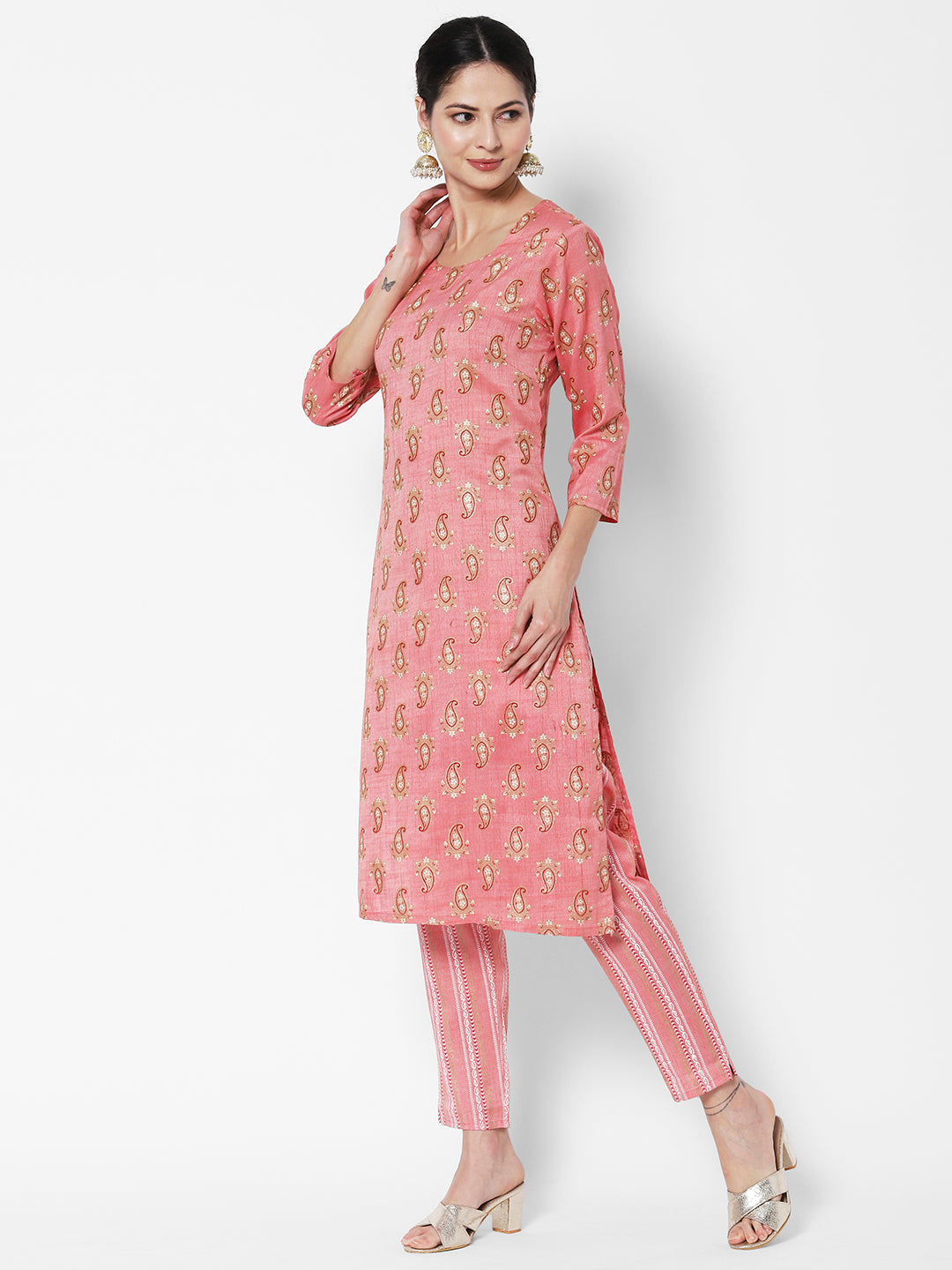 Vedic Paisley Printed Pure Cotton Kurta With Trousers