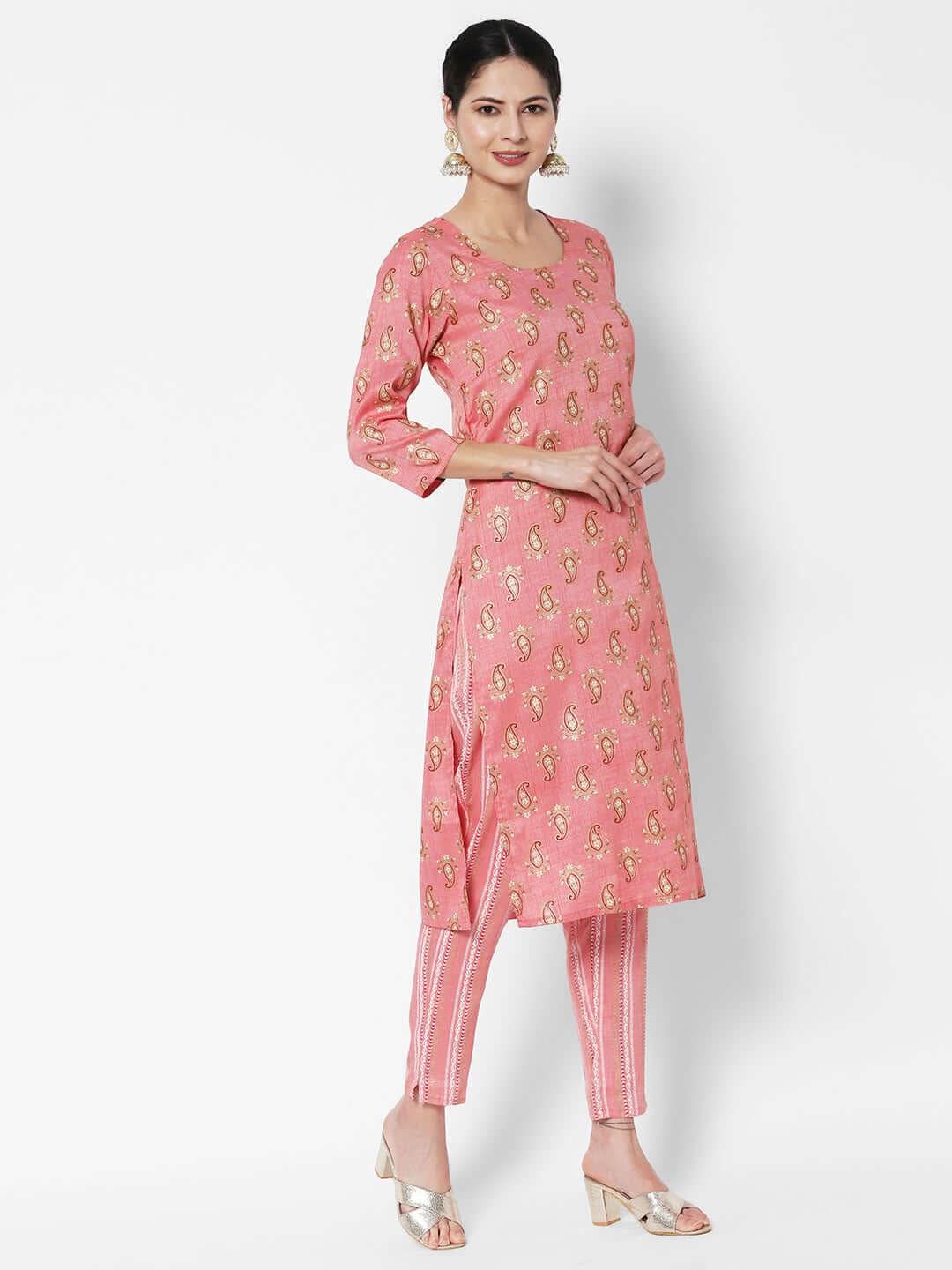 Vedic Paisley Printed Pure Cotton Kurta With Trousers - Vedic Apparel Private Limited