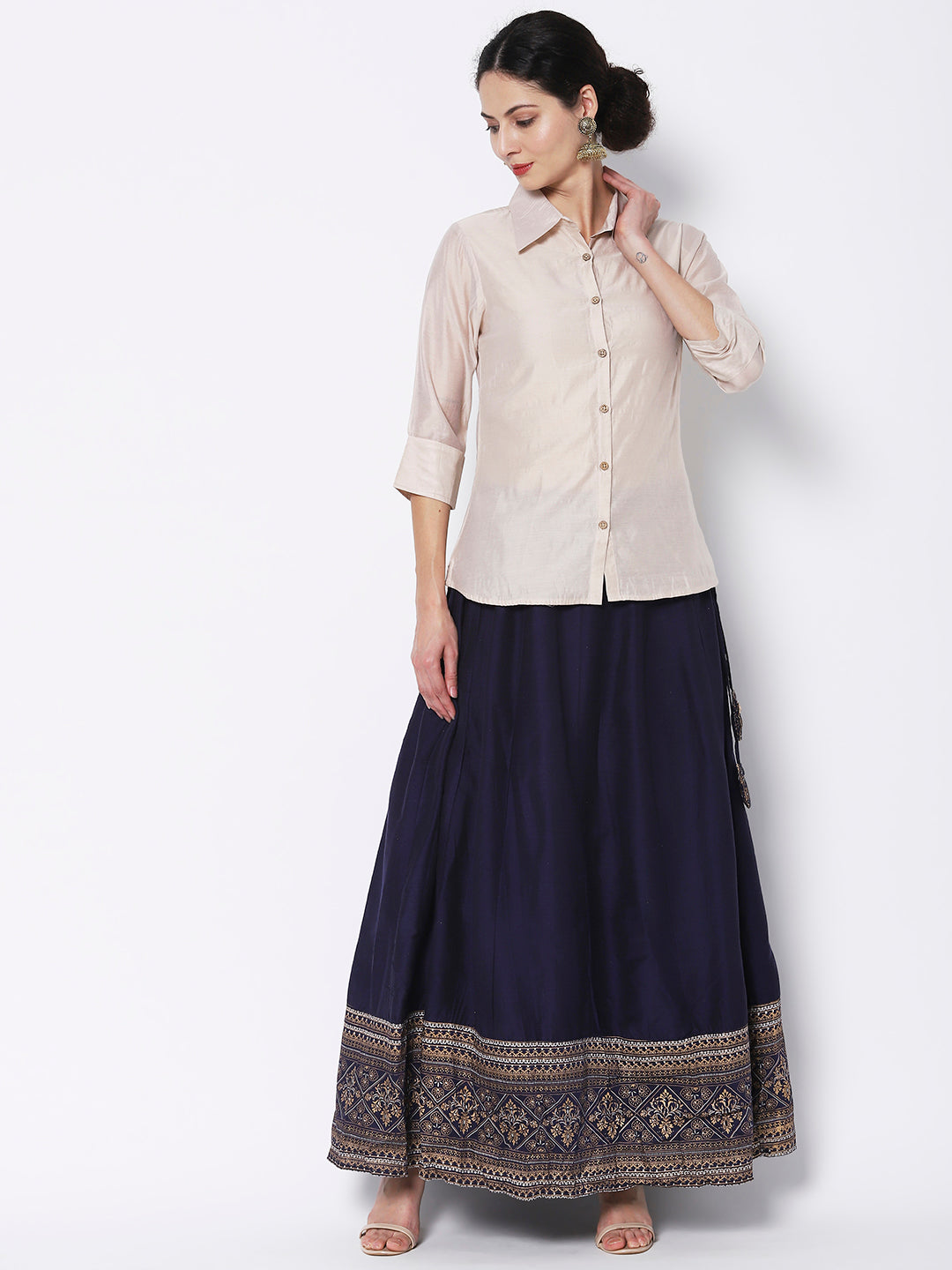 Vedic Maxi-Length Ethnic Motif Printed Flared Skirt