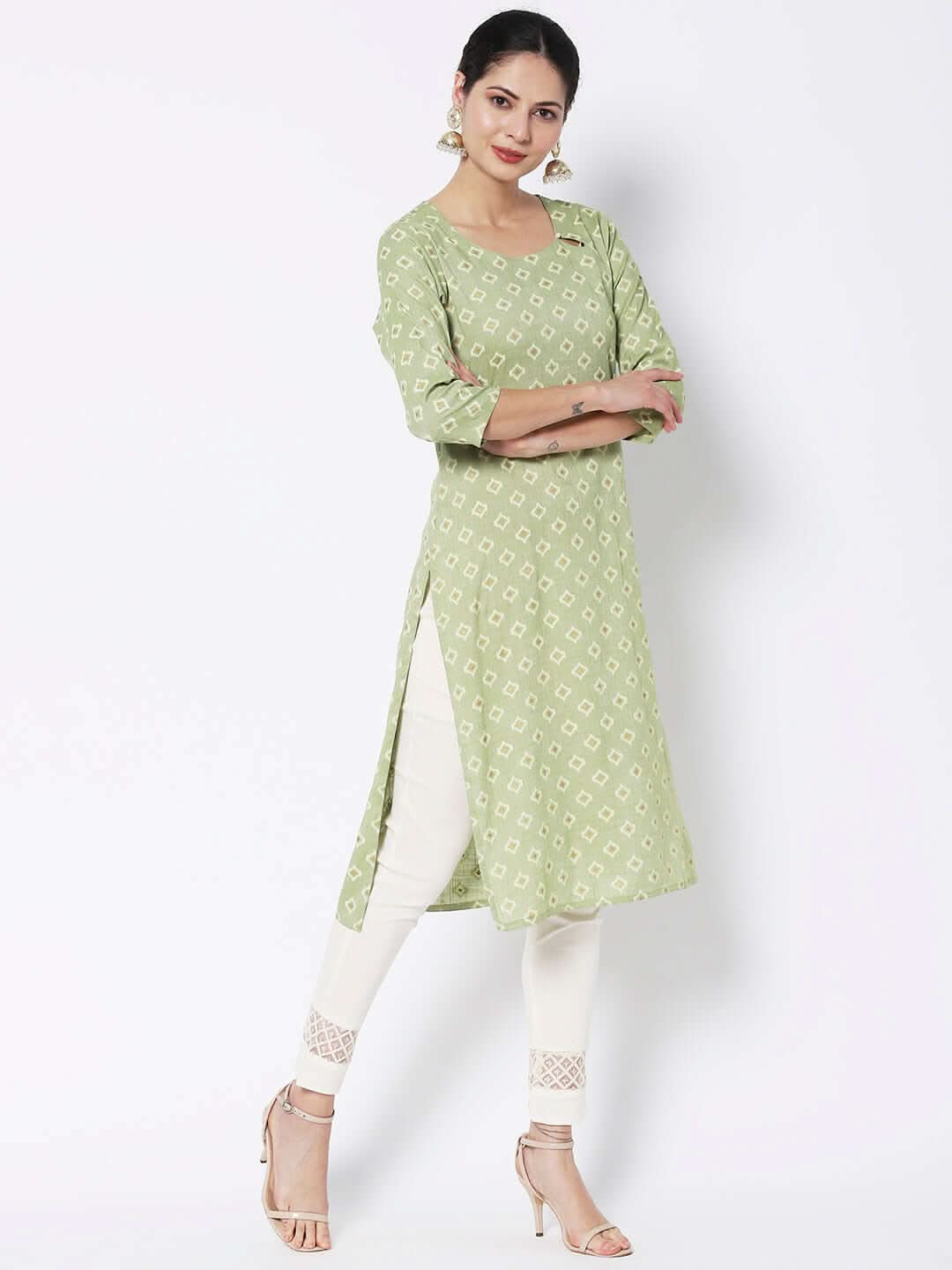 Vedic Women Cotton Geometric Printed Kurta - Vedic Apparel Private Limited