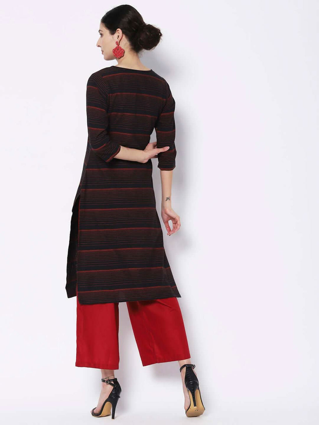 Vedic Women Black Striped Cotton Kurta - Vedic Apparel Private Limited