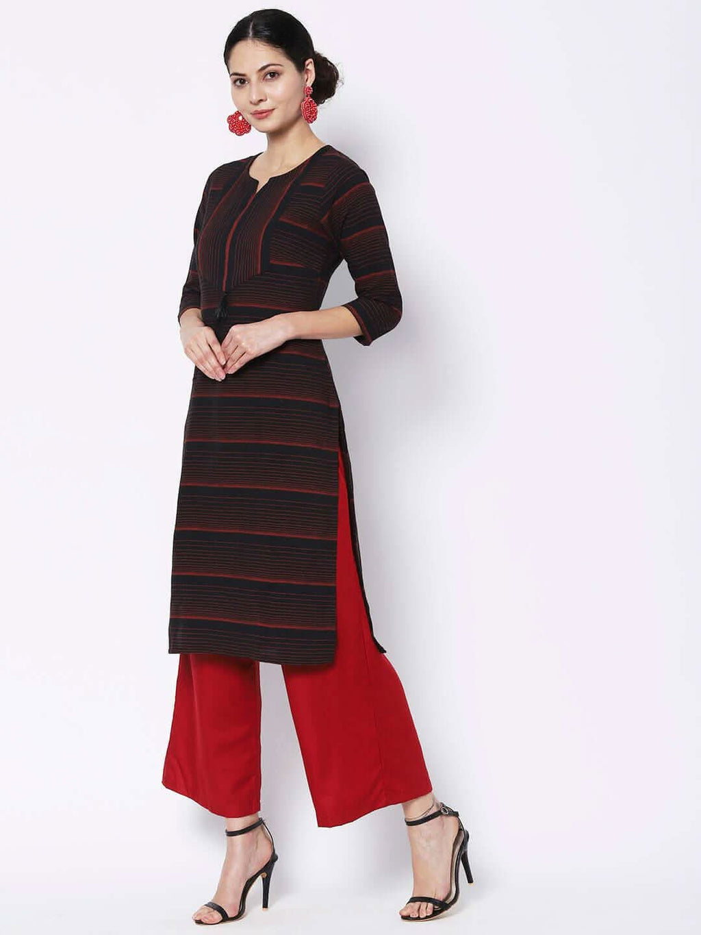 Vedic Women Black Striped Cotton Kurta - Vedic Apparel Private Limited