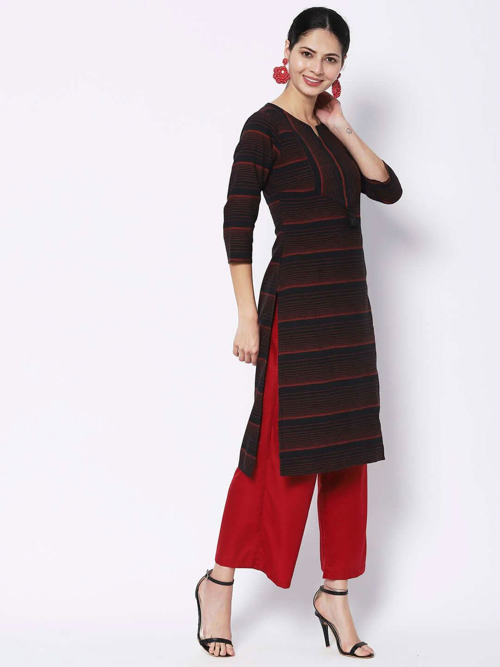 Vedic Women Black Striped Cotton Kurta - Vedic Apparel Private Limited