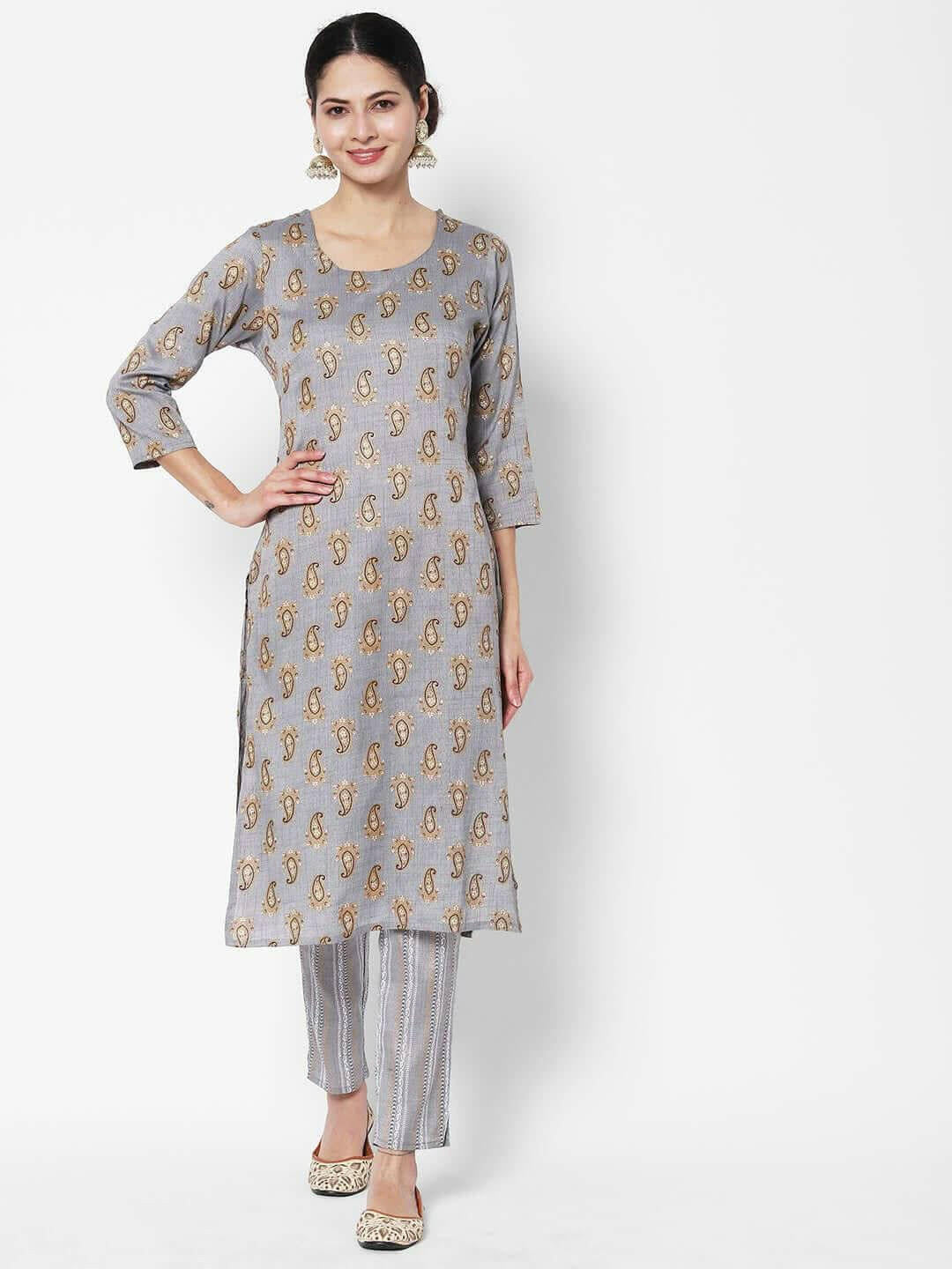 Vedic Ethnic Motif Printed Pure Cotton Kurta With Trousers - Vedic Apparel Private Limited