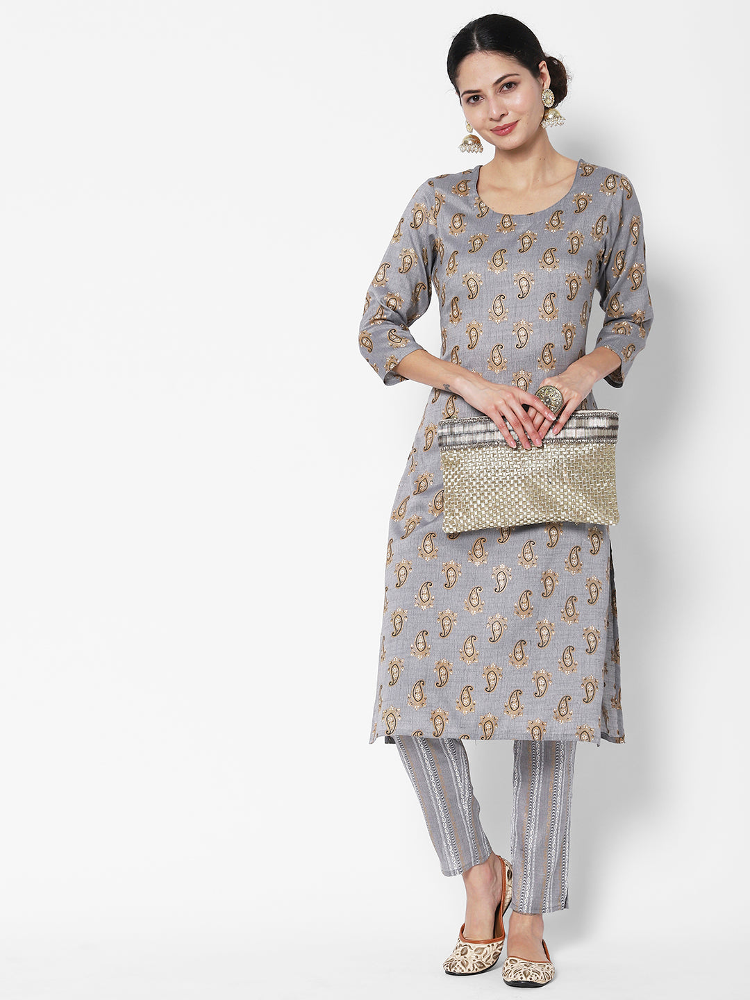 Vedic Ethnic Motif Printed Pure Cotton Kurta With Trousers