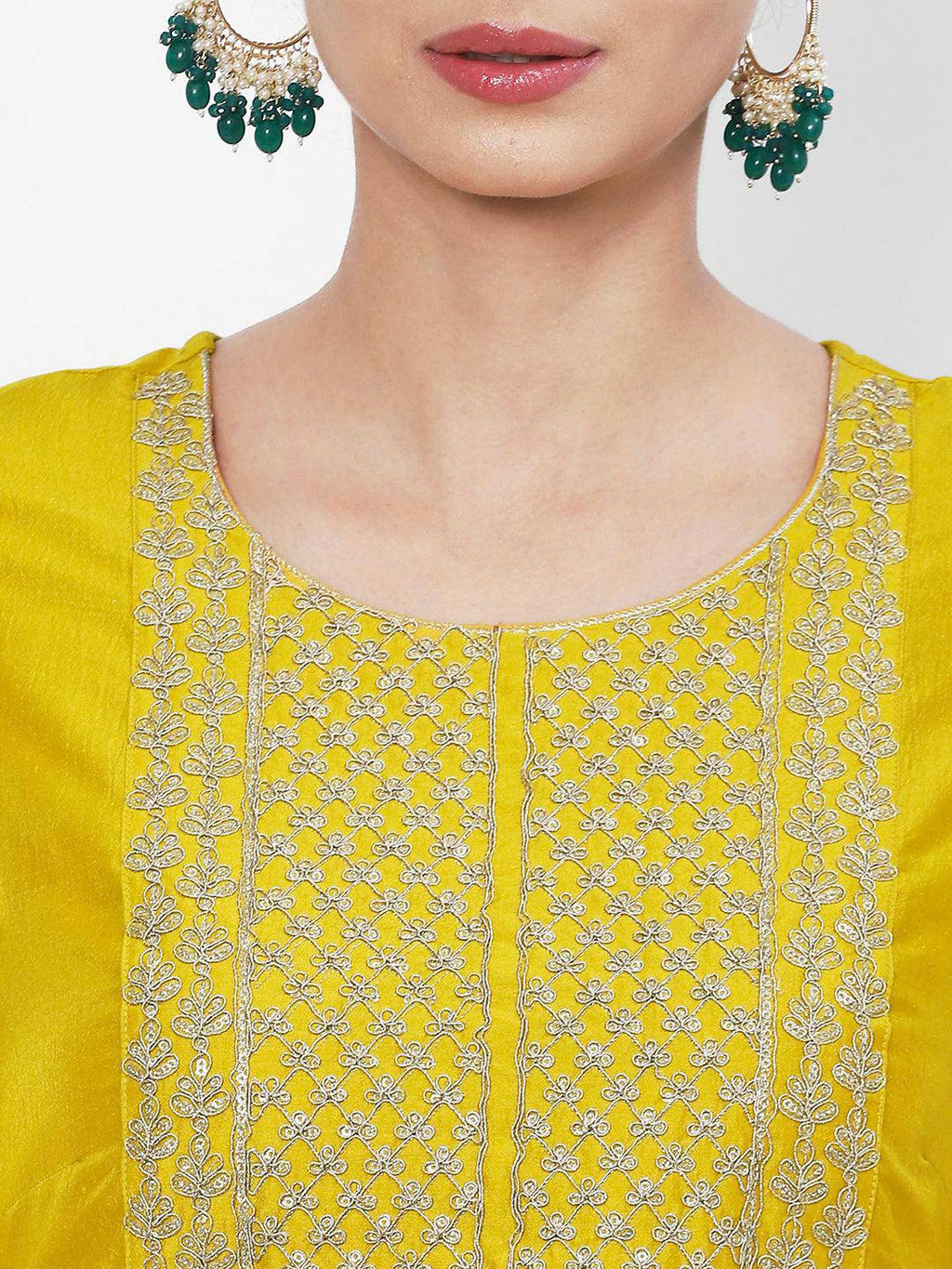 Vedic Women Yellow Ethnic Motifs Embroidered Thread Work Kurta - Vedic Apparel Private Limited