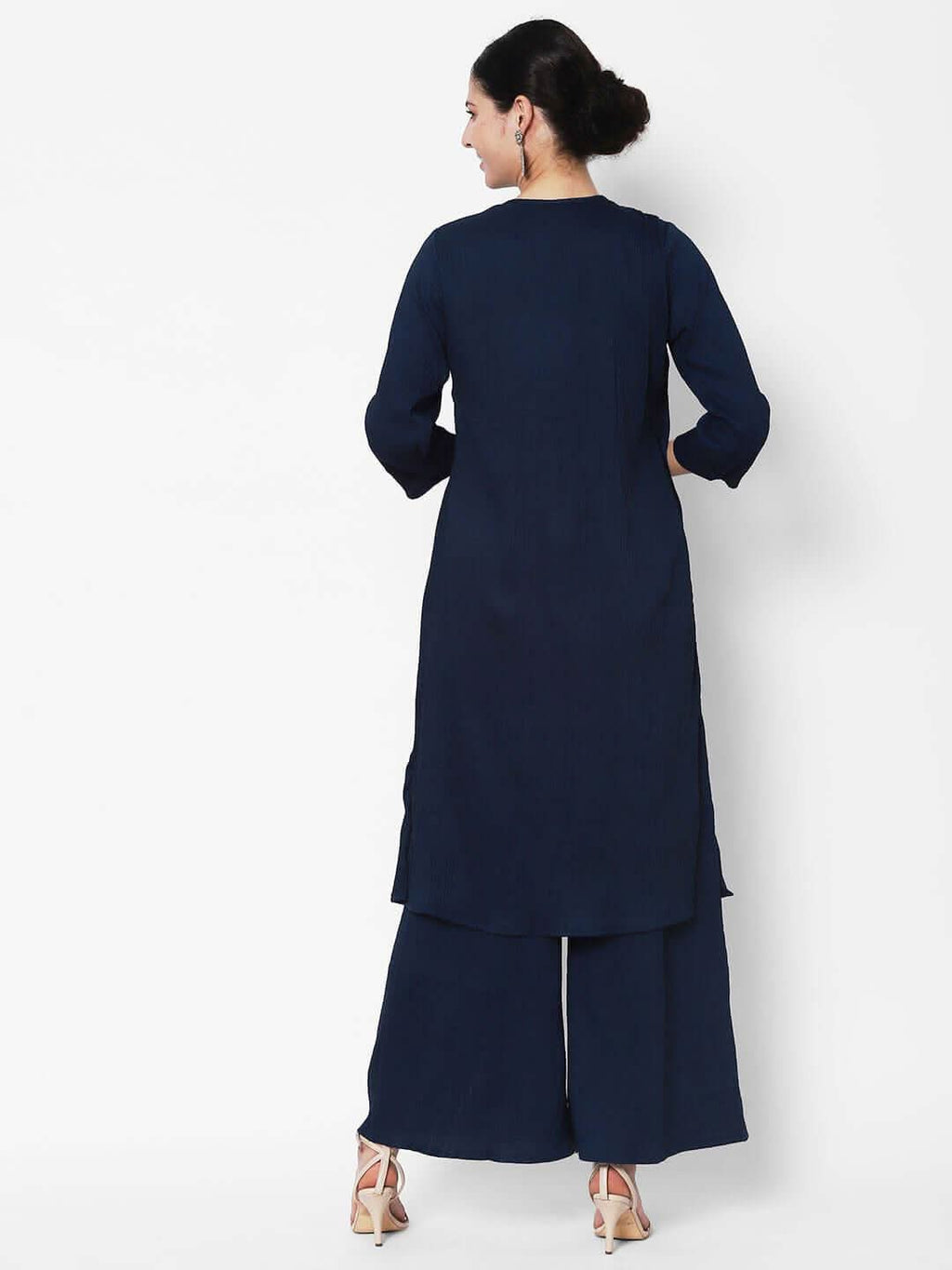 Vedic Women Blue Regular Sequinned Pure Silk Kurta with Palazzos - Vedic Apparel Private Limited