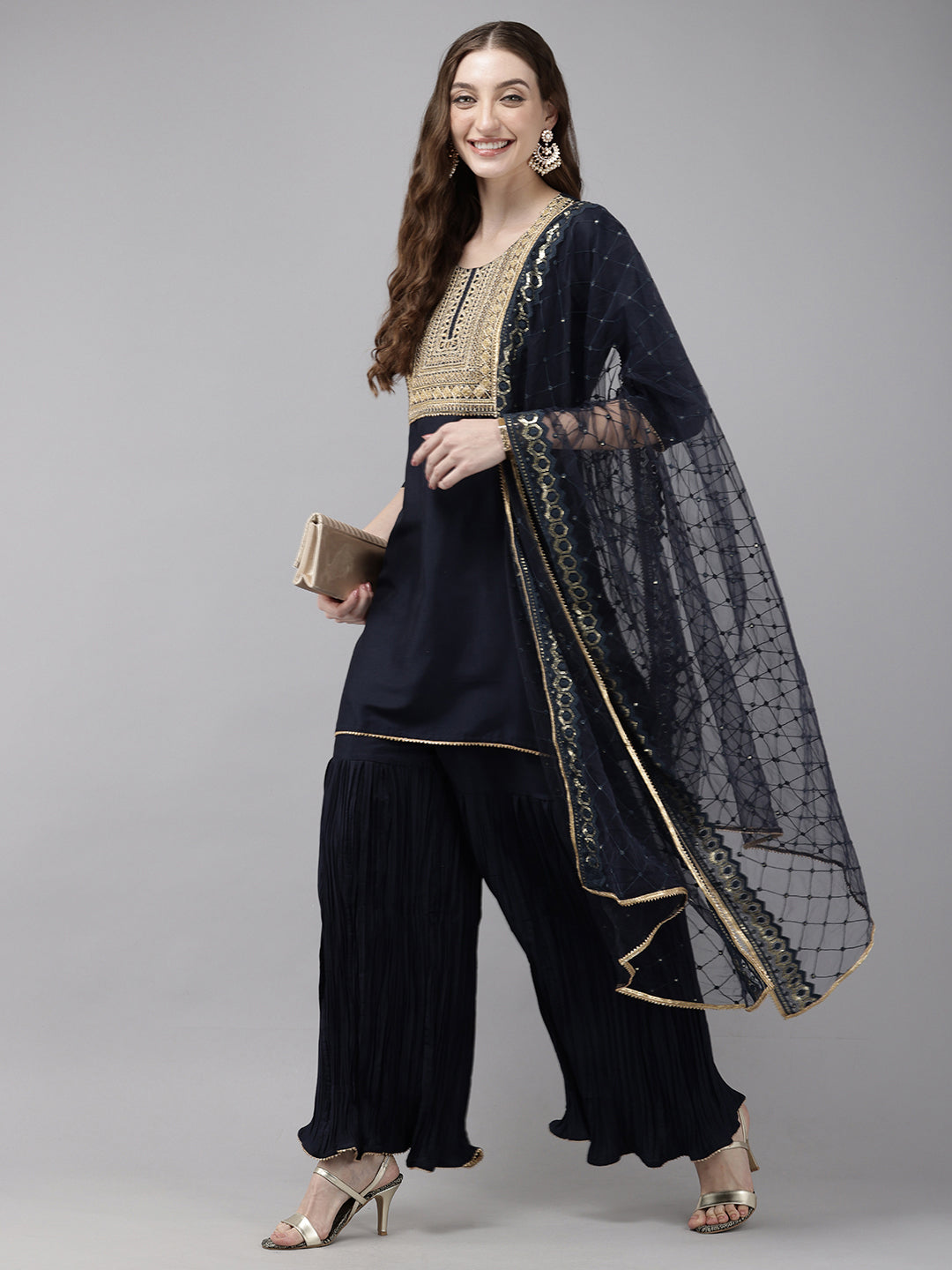 Vedic Women Embroidery Kurta Sharara Dupatta - Vedic Apparel Private Limited