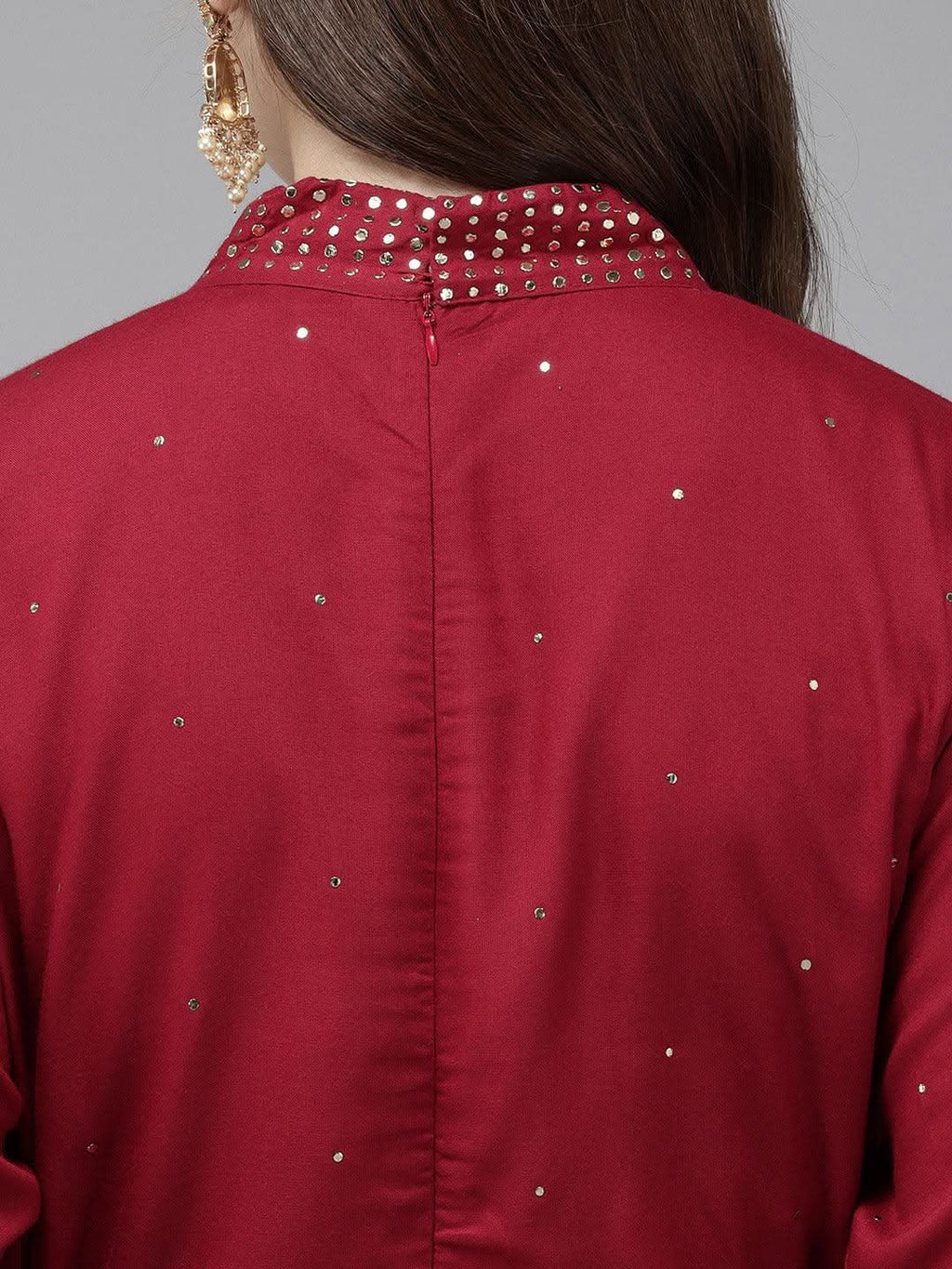 Vedic Maroon Embroidered Jumpsuit for Women - Vedic Apparel Private Limited