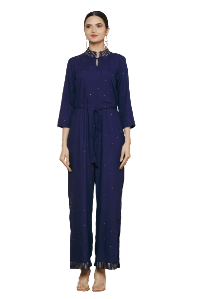 Vedic Blue Embroidered Jump Suit for Women - Vedic Apparel Private Limited