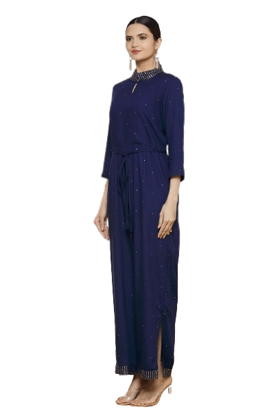 Vedic Blue Embroidered Jump Suit for Women - Vedic Apparel Private Limited