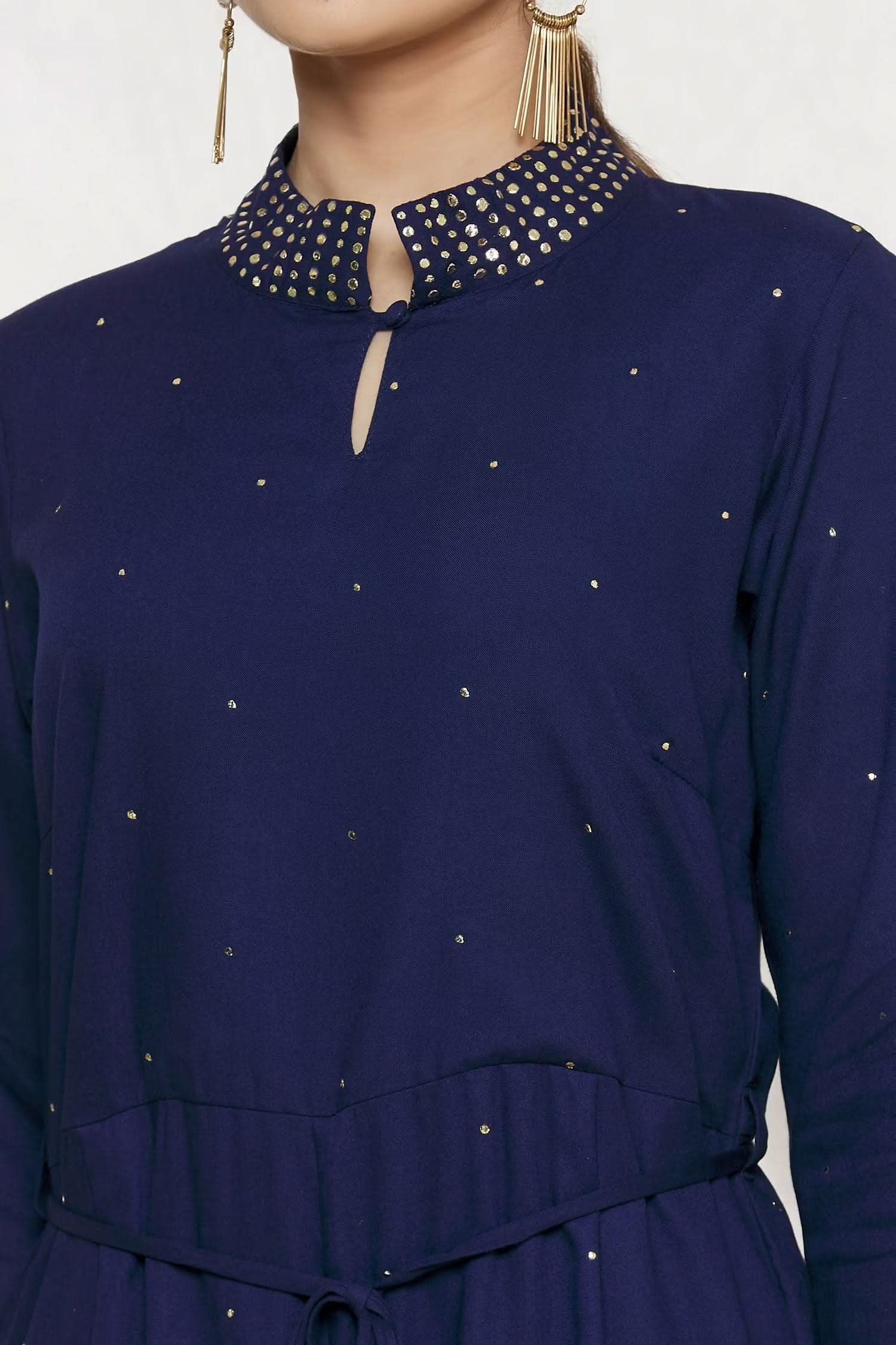 Vedic Blue Embroidered Jump Suit for Women - Vedic Apparel Private Limited