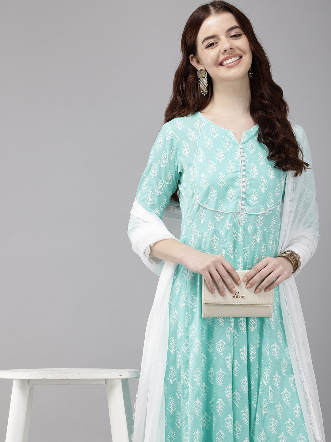 Vedic Sky blue Anarkali Kurta Pant Dupatta