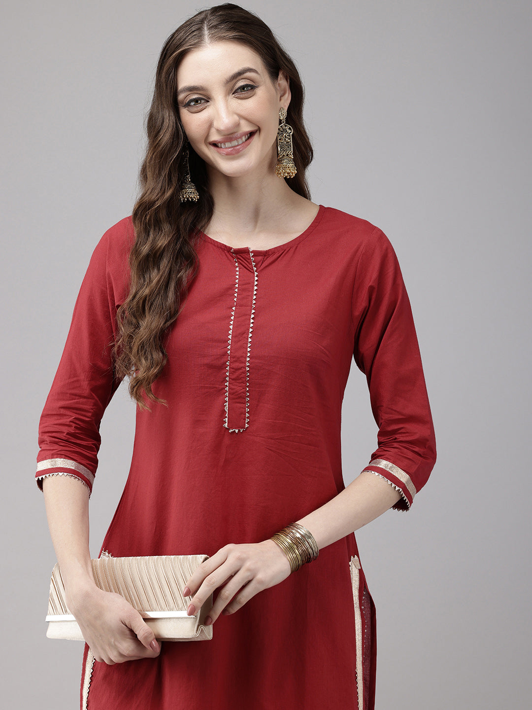 Vedic Women Embellished Laced Straight Kurta And Plazzo