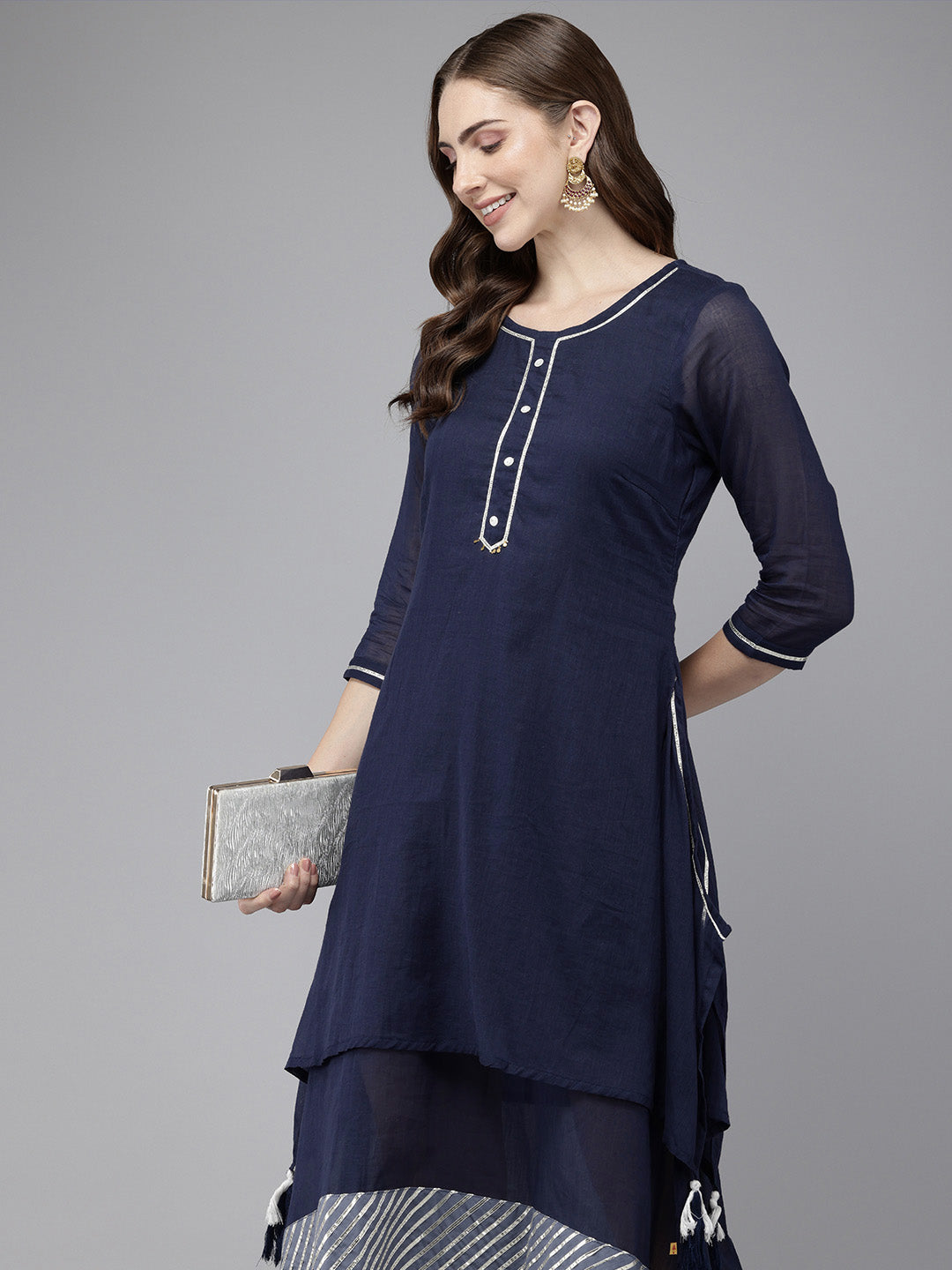 Vedic Women Solid Double Layre A Line Dress