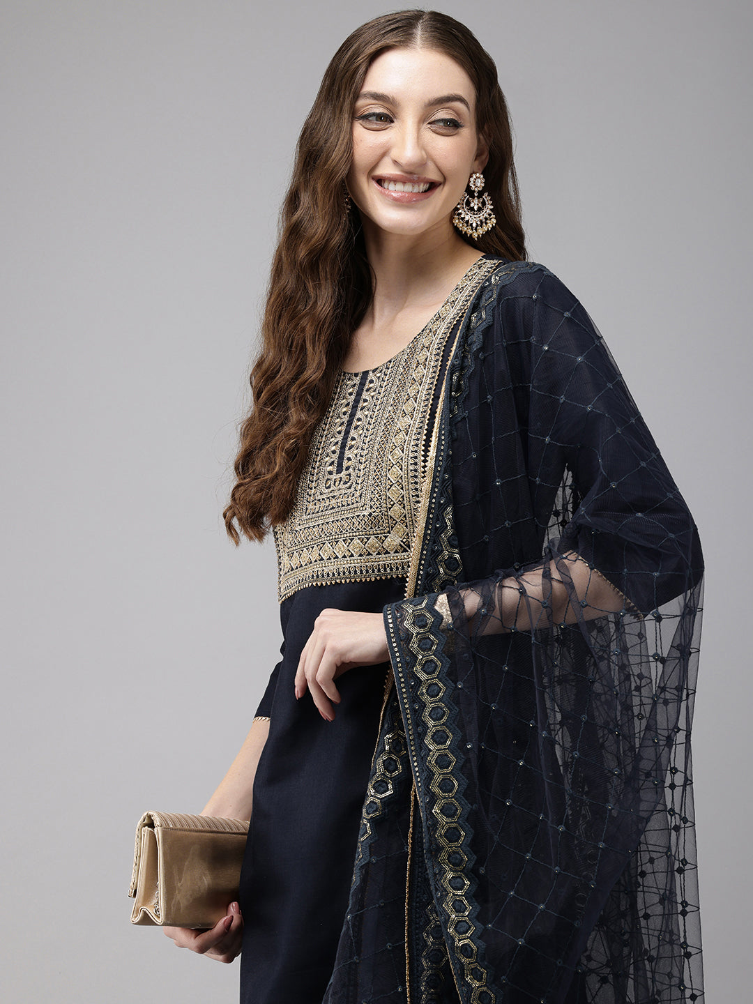 Vedic Women Embroidery Kurta Sharara Dupatta