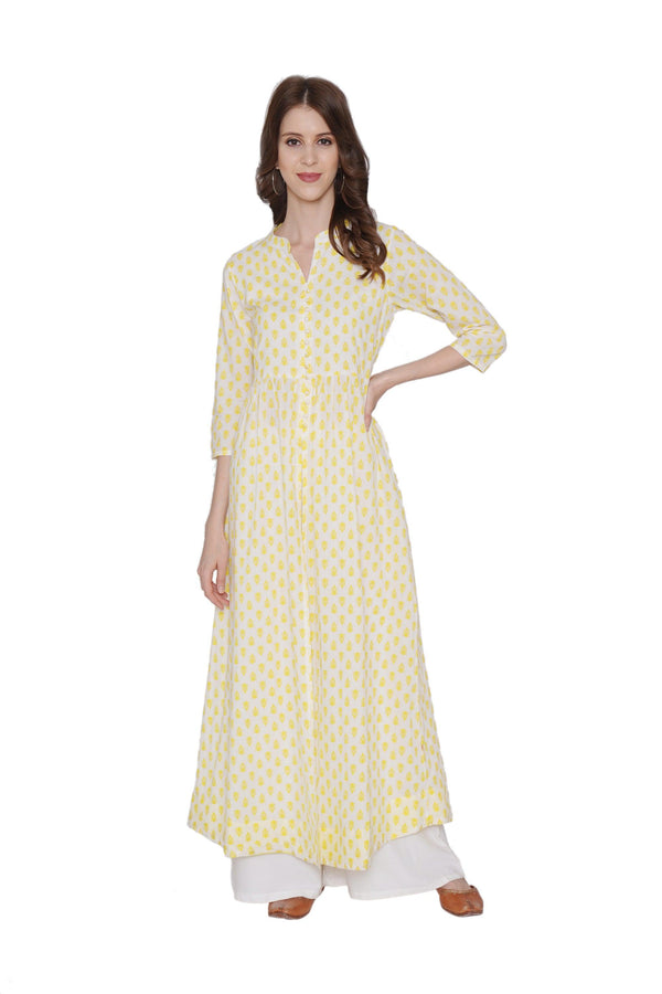 Vedic A-line yellow cotton gown