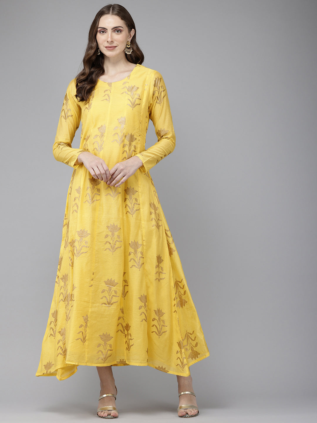 Vedic Women Anarkali Dress With Emboidery At Neck