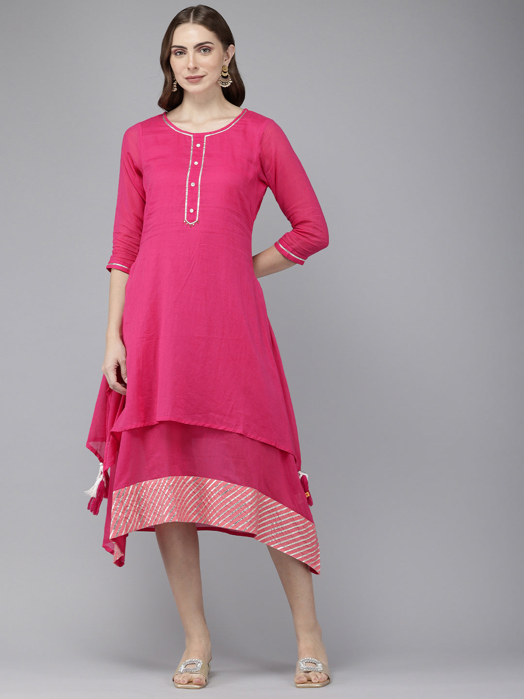 Vedic Women Solid Double Layre A Line Dress