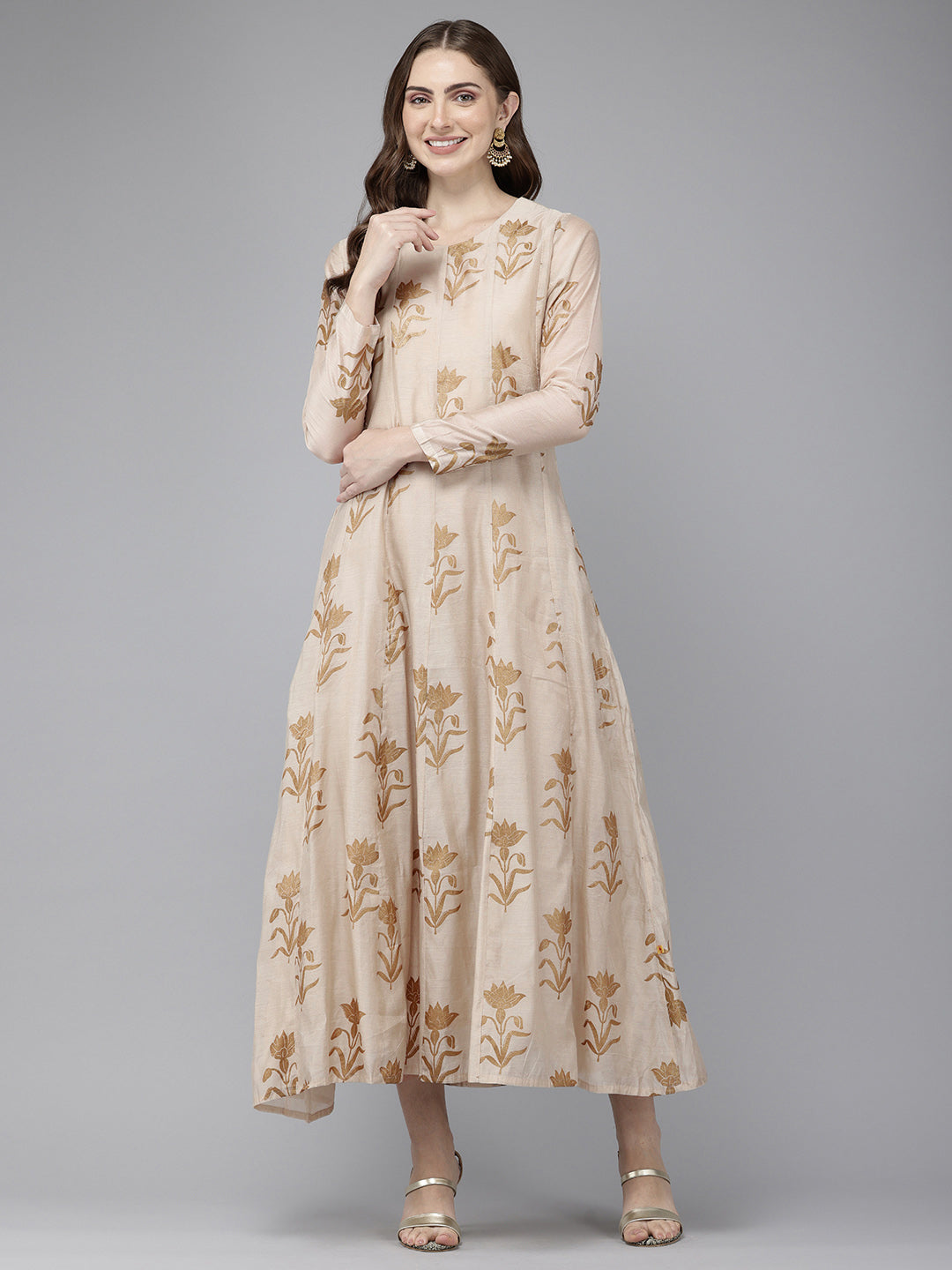 Vedic Women Anarkali Dress With Emboidery At Neck