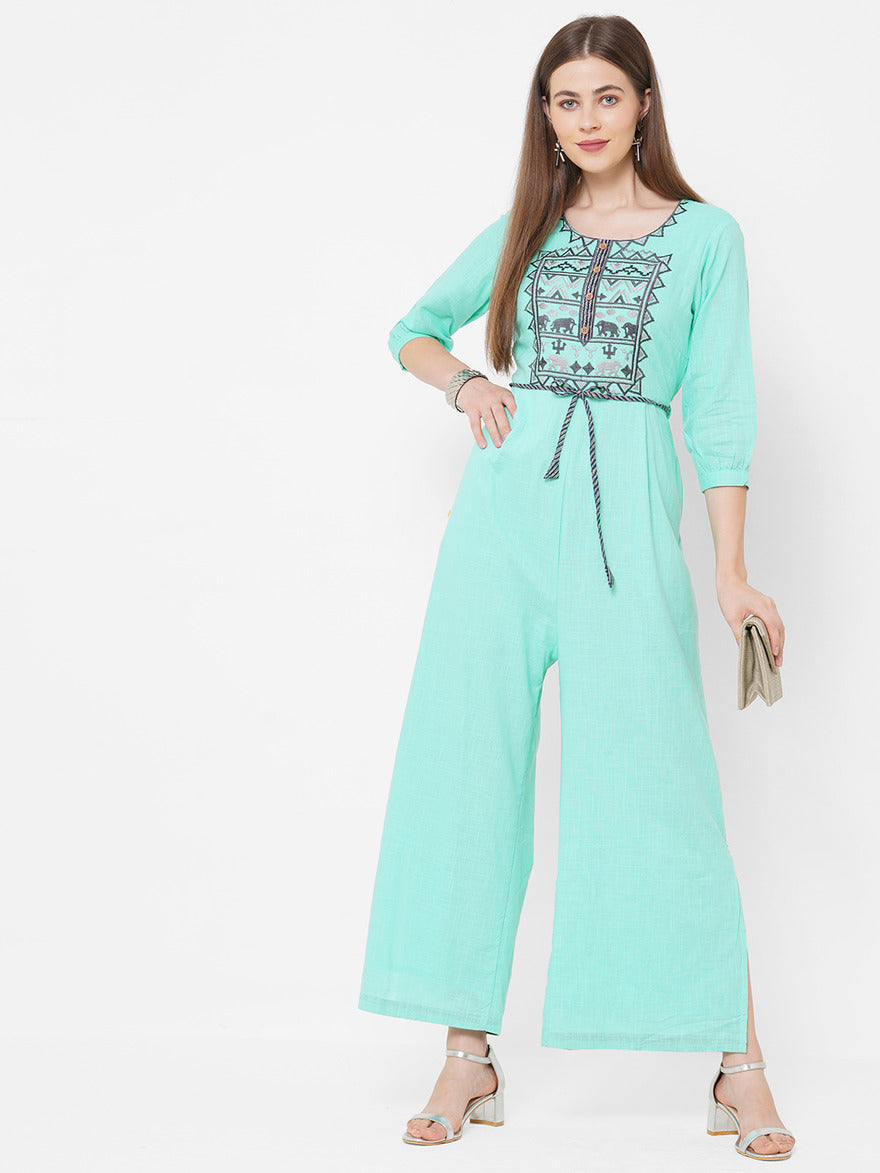 Vedic Ramagreen Embroidered Jumpsuit for Women