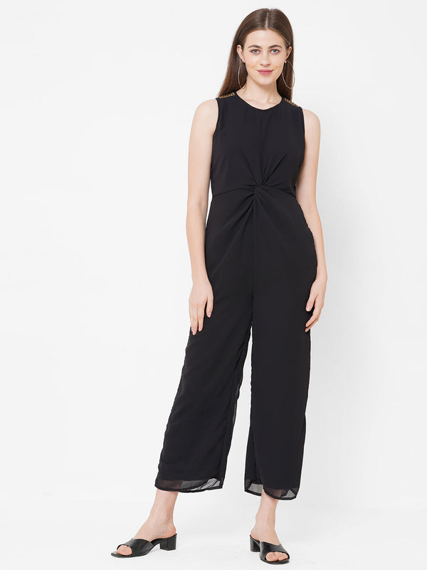 Vedic Black Embroidered Jump Suit for Women