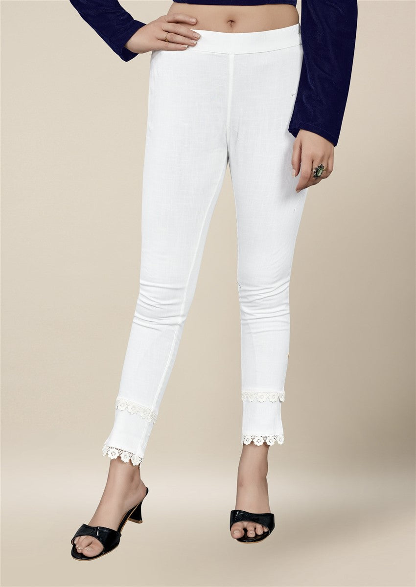 Vedic White Solid Straight Pant