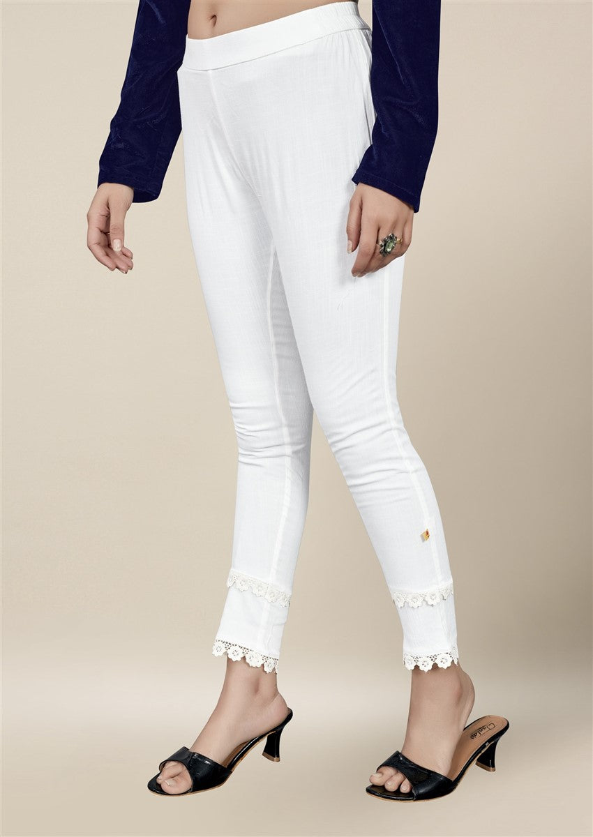 Vedic White Solid Straight Pant