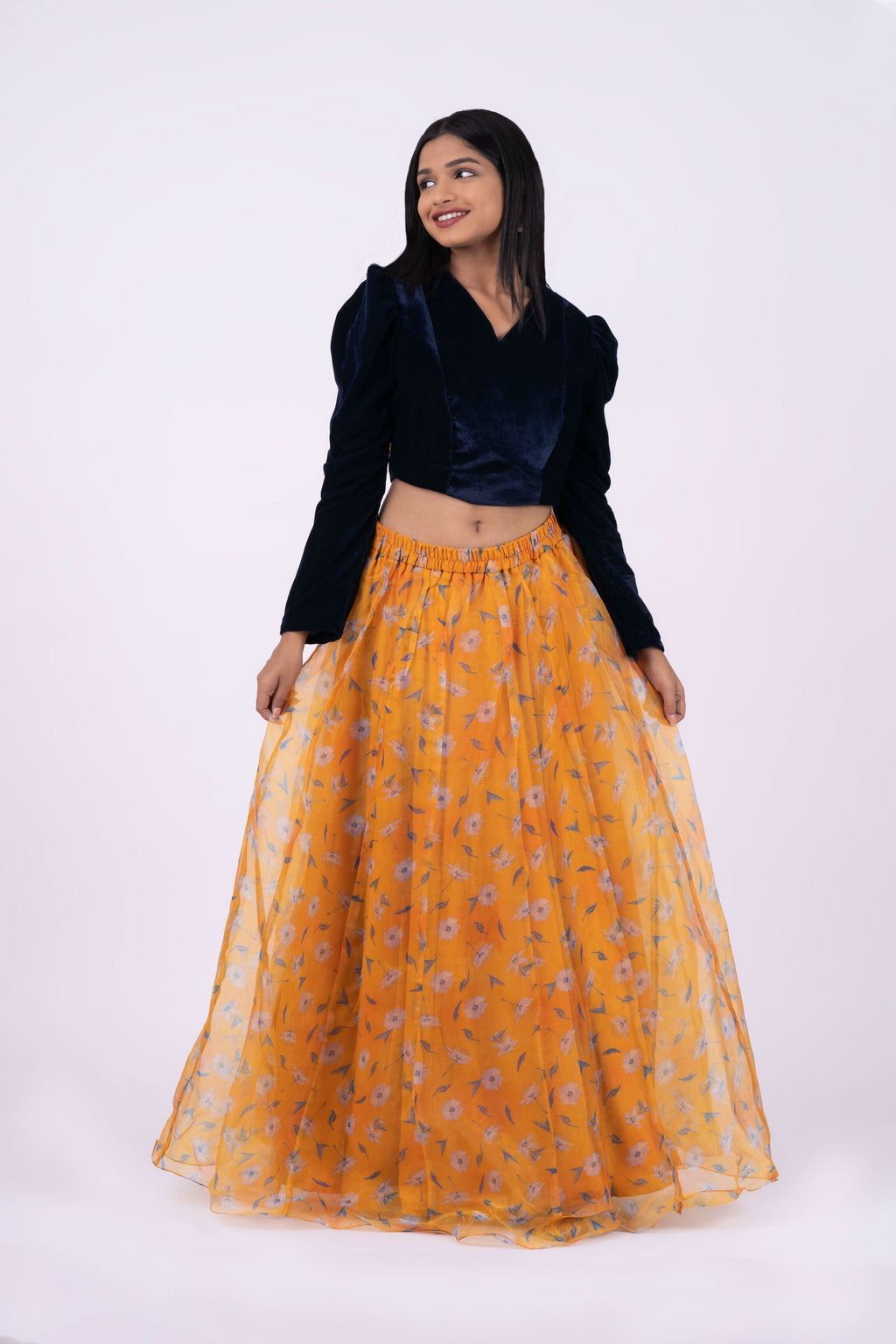 Vedic Orange Floral Printed Skirt For Women - Vedic Apparel Private Limited