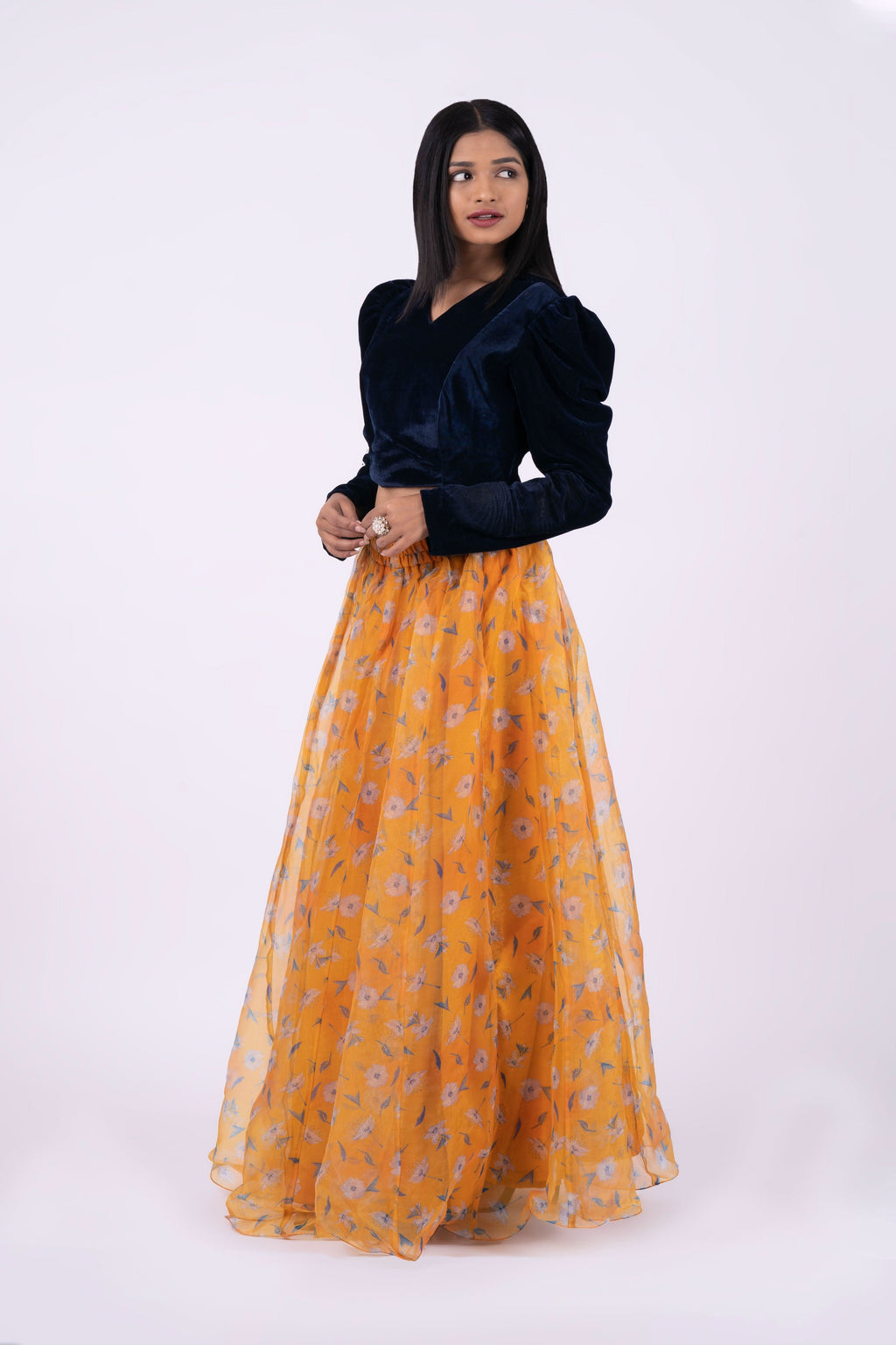 Vedic Orange Floral Printed Skirt For Women - Vedic Apparel Private Limited