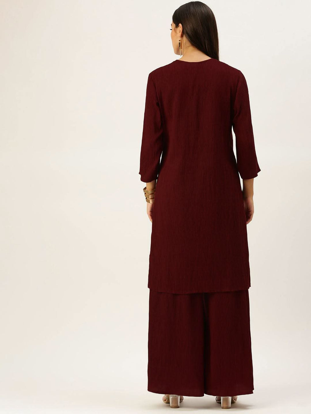 Vedic Women Maroon Sequinned Pure Silk Kurta with Palazzos - Vedic Apparel Private Limited
