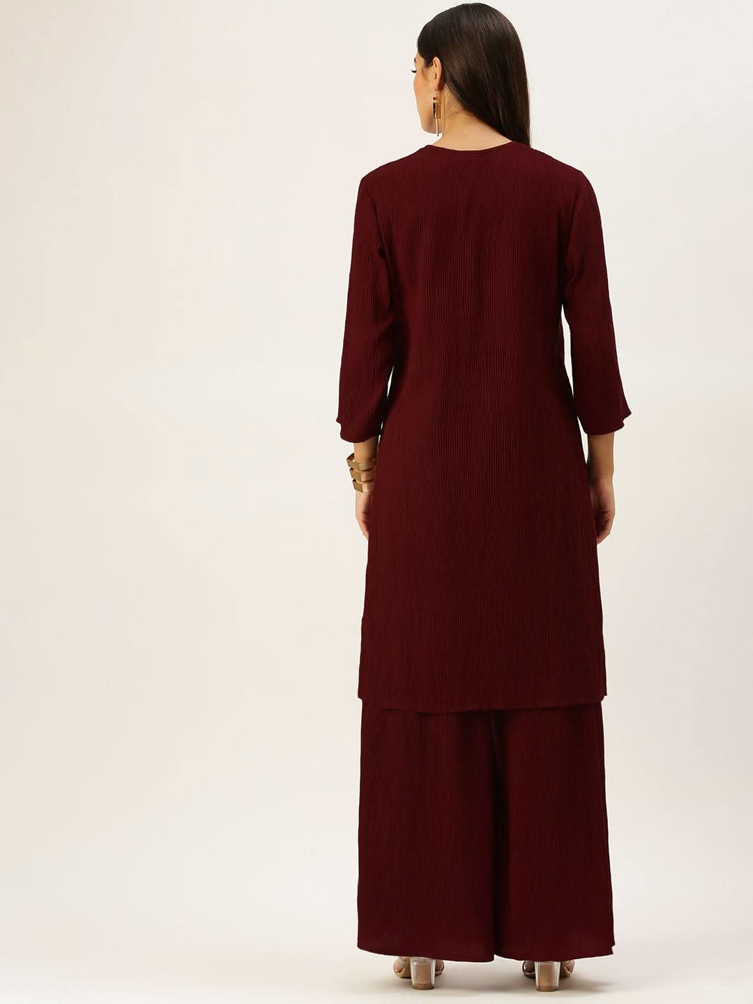 Vedic Women Maroon Sequinned Pure Silk Kurta with Palazzos - Vedic Apparel Private Limited