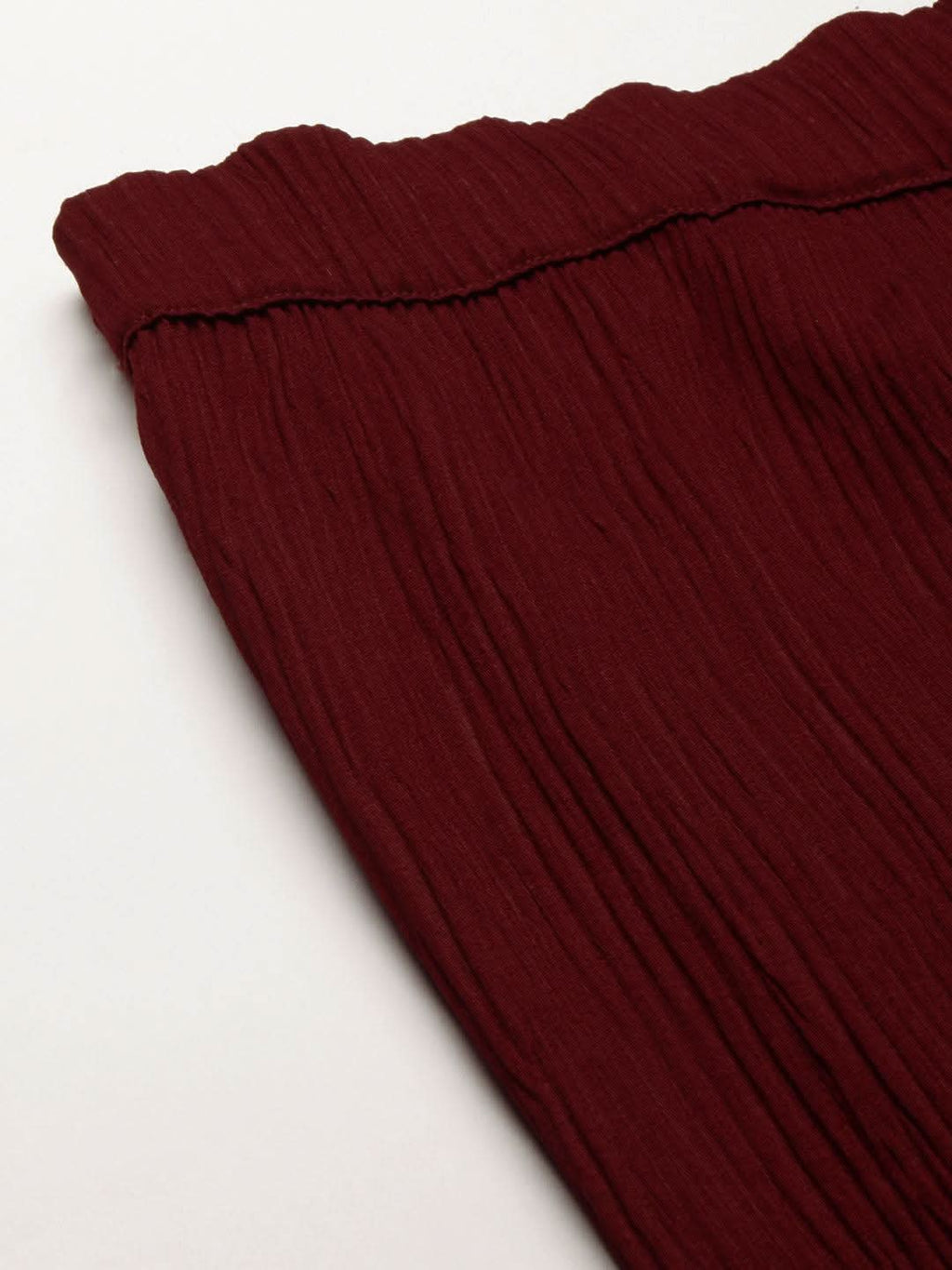 Vedic Women Maroon Sequinned Pure Silk Kurta with Palazzos - Vedic Apparel Private Limited