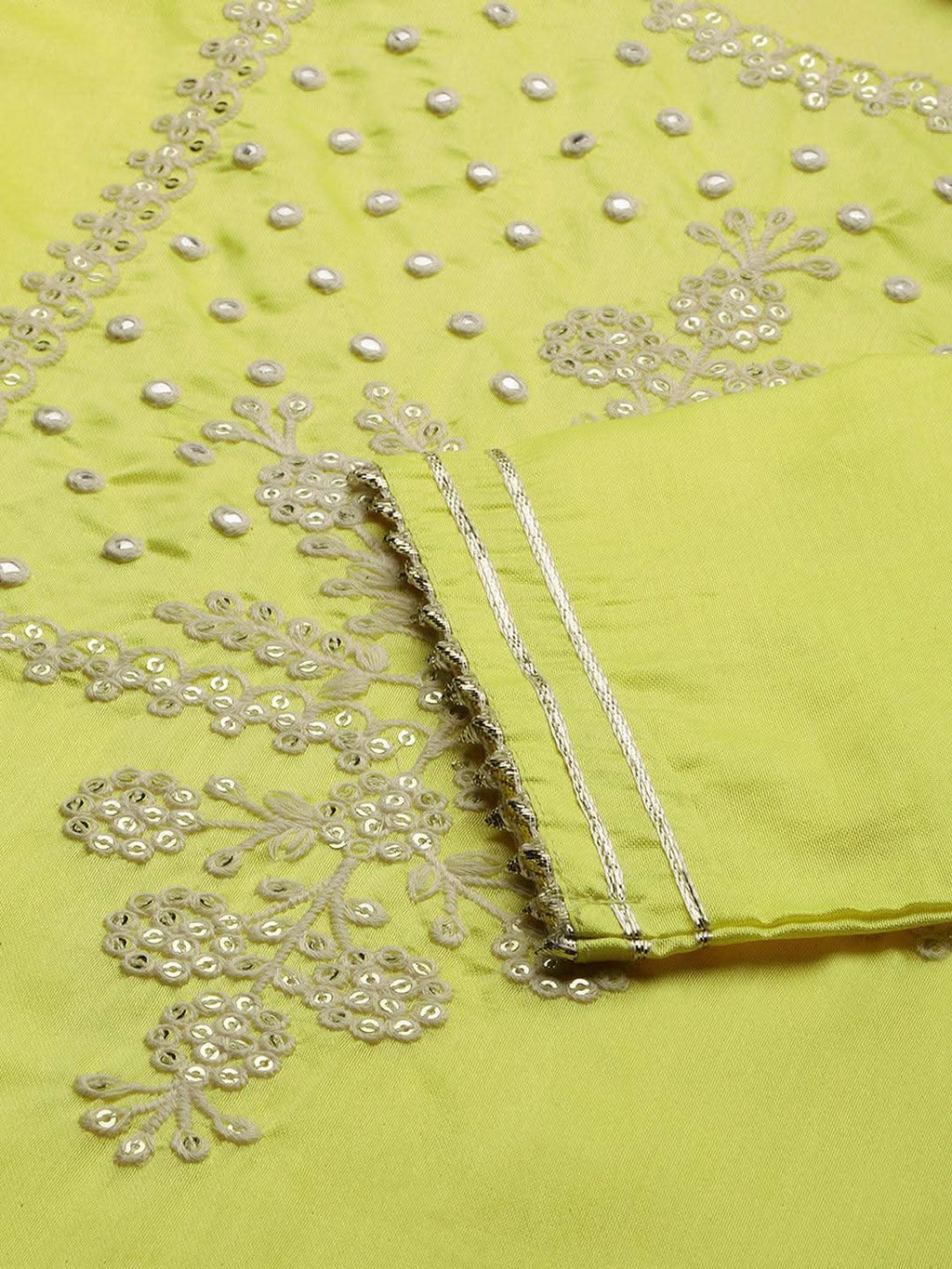 Vedic Women Pink Ethnic Motifs Yoke Design Sequinned Chanderi Silk Kurta with Trousers With Dupatta - Vedic Apparel Private Limited