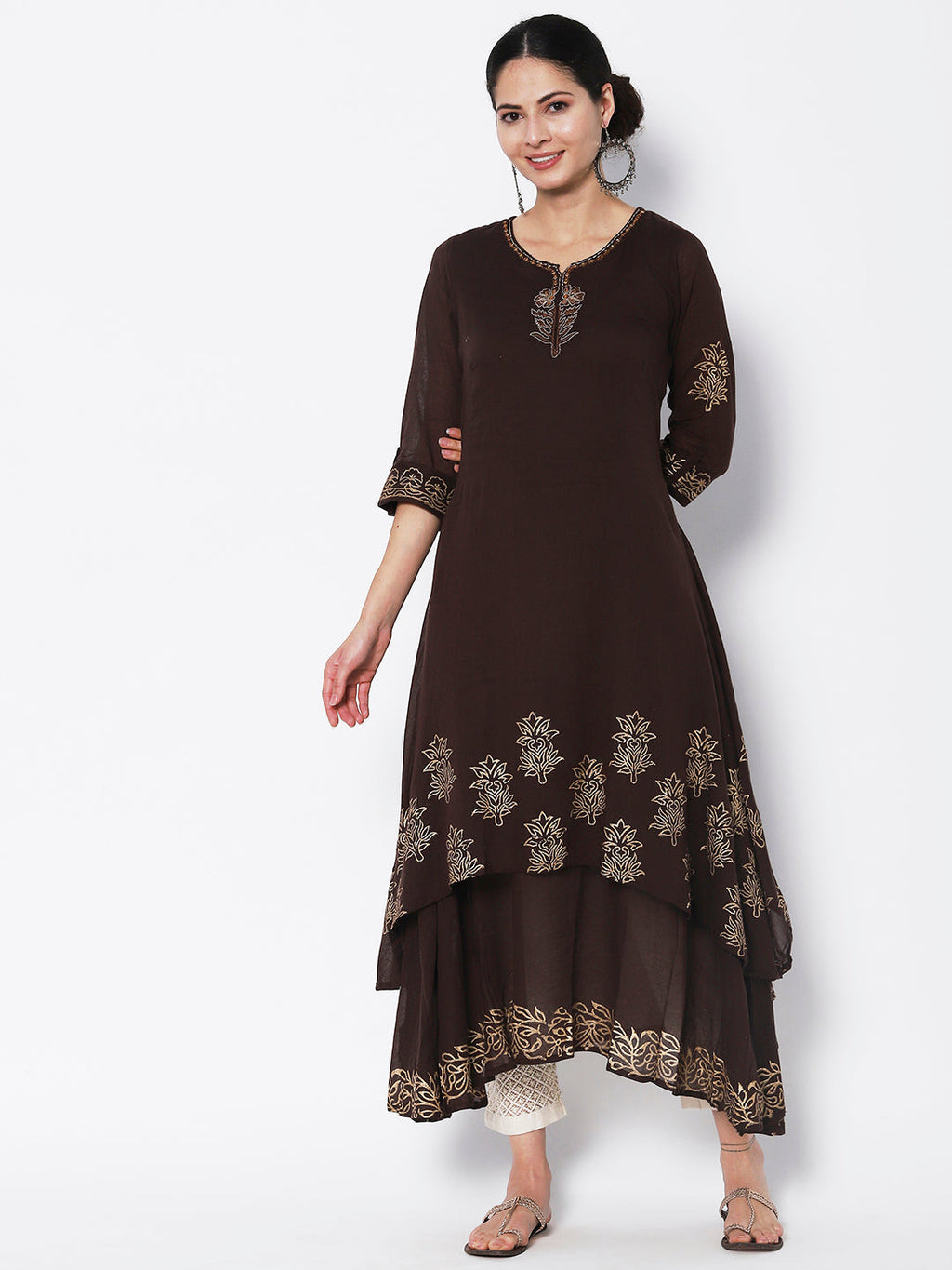 Vedic apparel elegant brown dress made of mulmul fabric - Vedic Apparel Private Limited