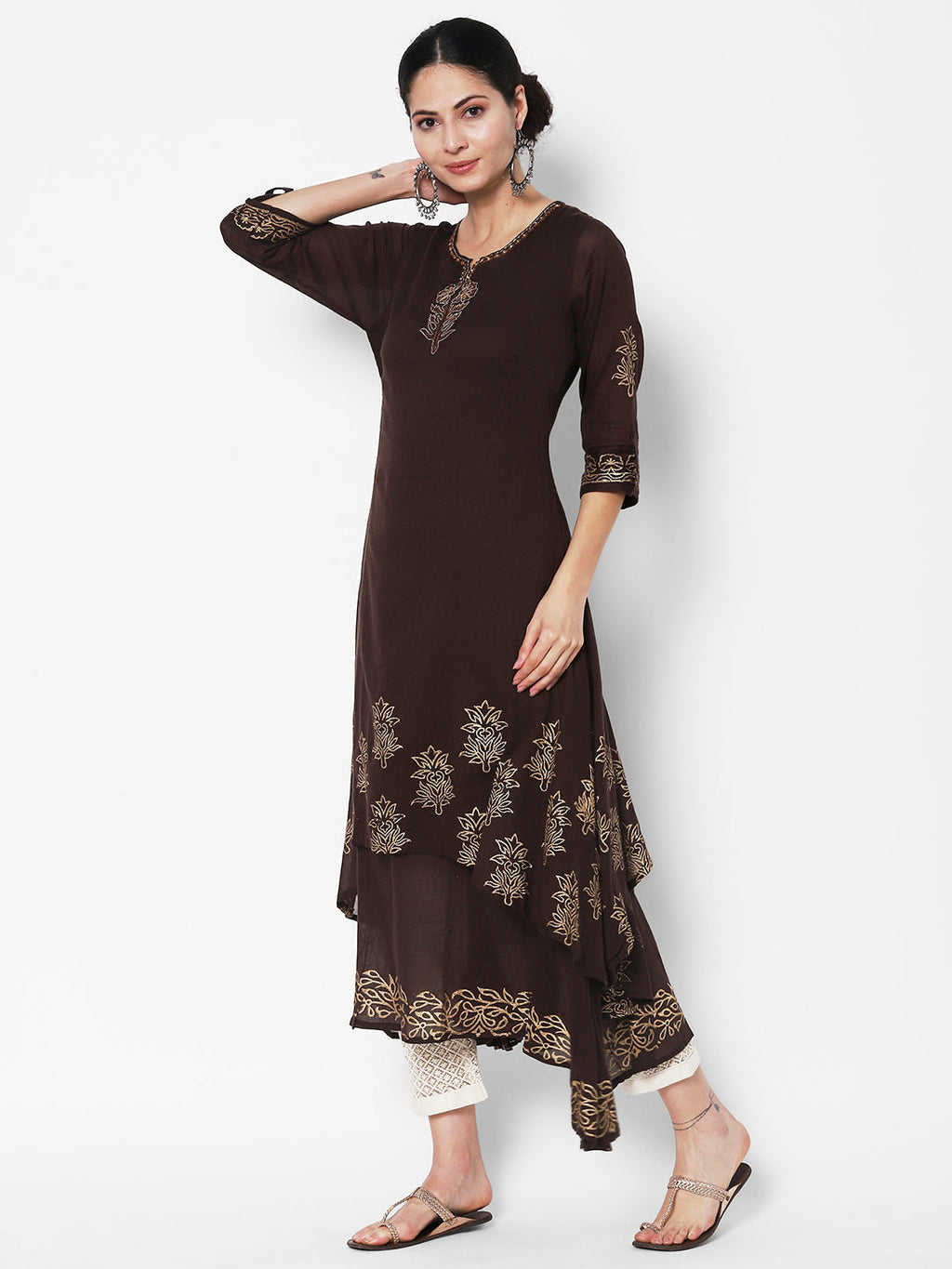 Vedic apparel elegant brown dress made of mulmul fabric - Vedic Apparel Private Limited