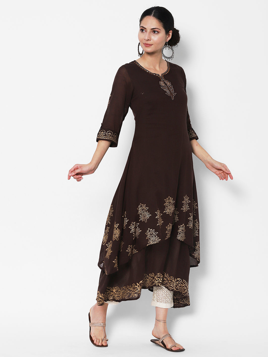 Vedic apparel elegant brown dress made of mulmul fabric - Vedic Apparel Private Limited